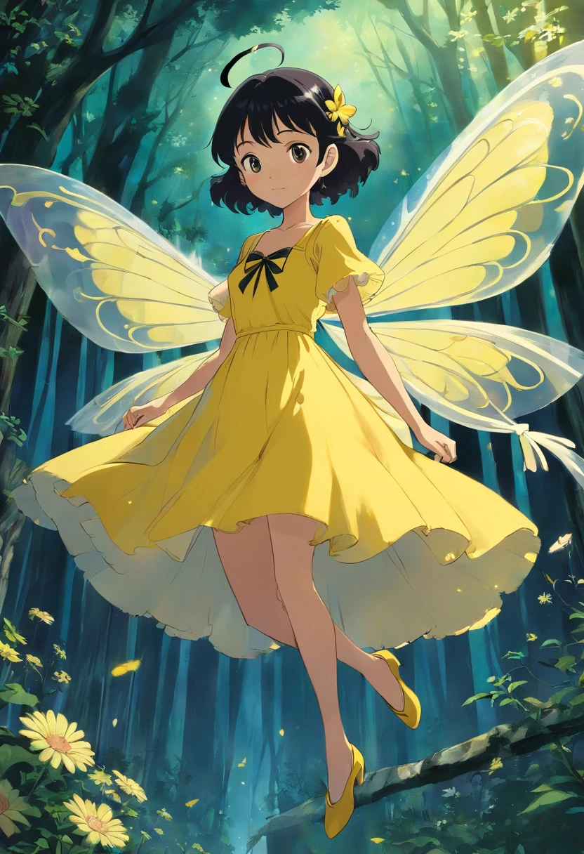 black fairy in a yellow dress