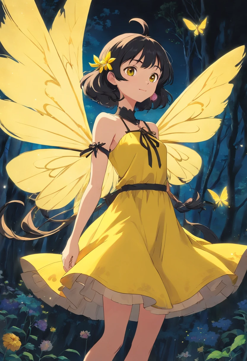 black fairy in a yellow dress