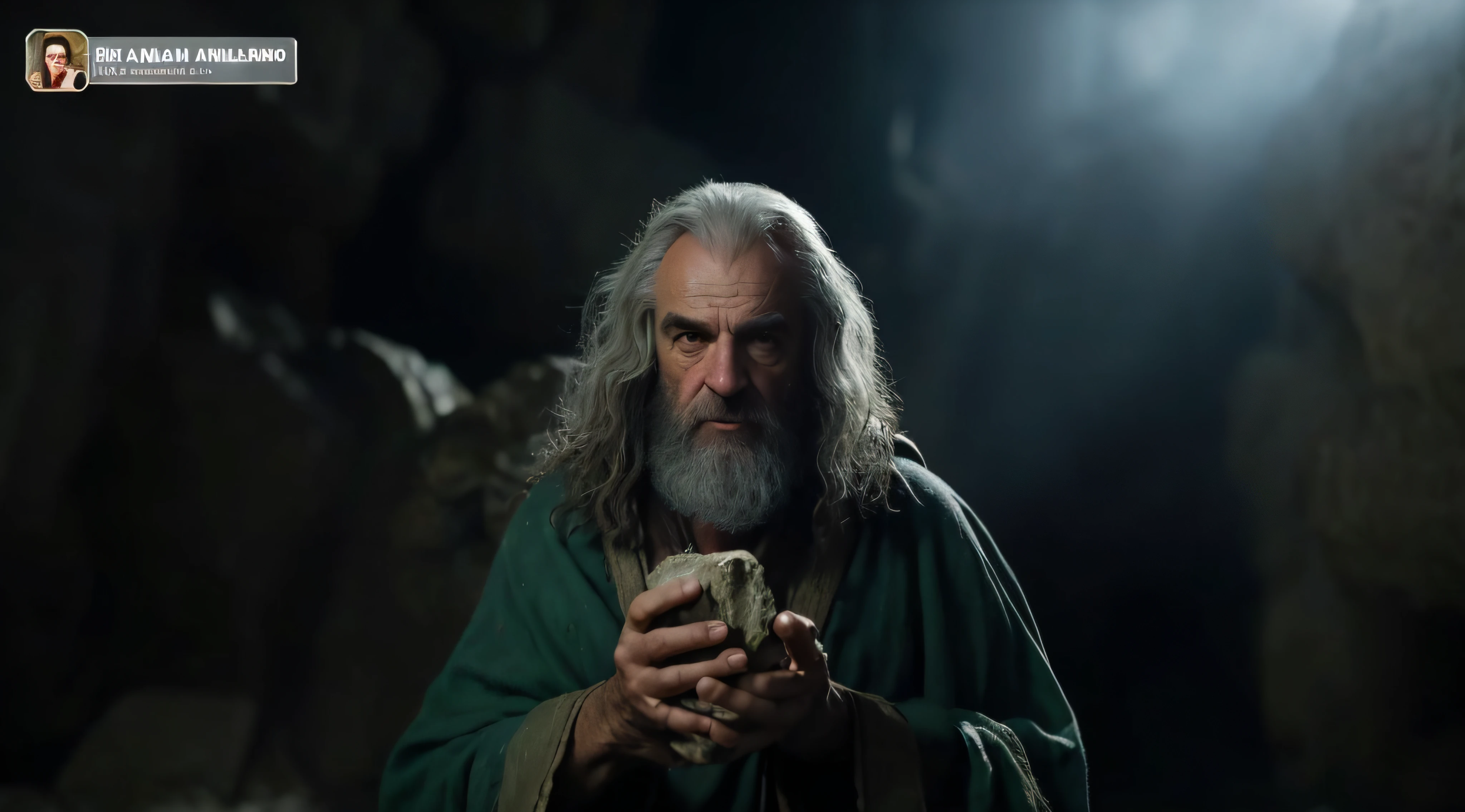 um homem com uma longa barba segurando uma rocha em uma caverna, biblical epic movie, moses, filme ainda 8K, 8 k filme ainda, retrato vfx altamente detalhado de, Disney Weta 8 K, Retrato VFX altamente detalhado, ainda de um filme live action, Filme 8K ainda, Sean Connery como Gandalf, epic 8 k, epic 8k