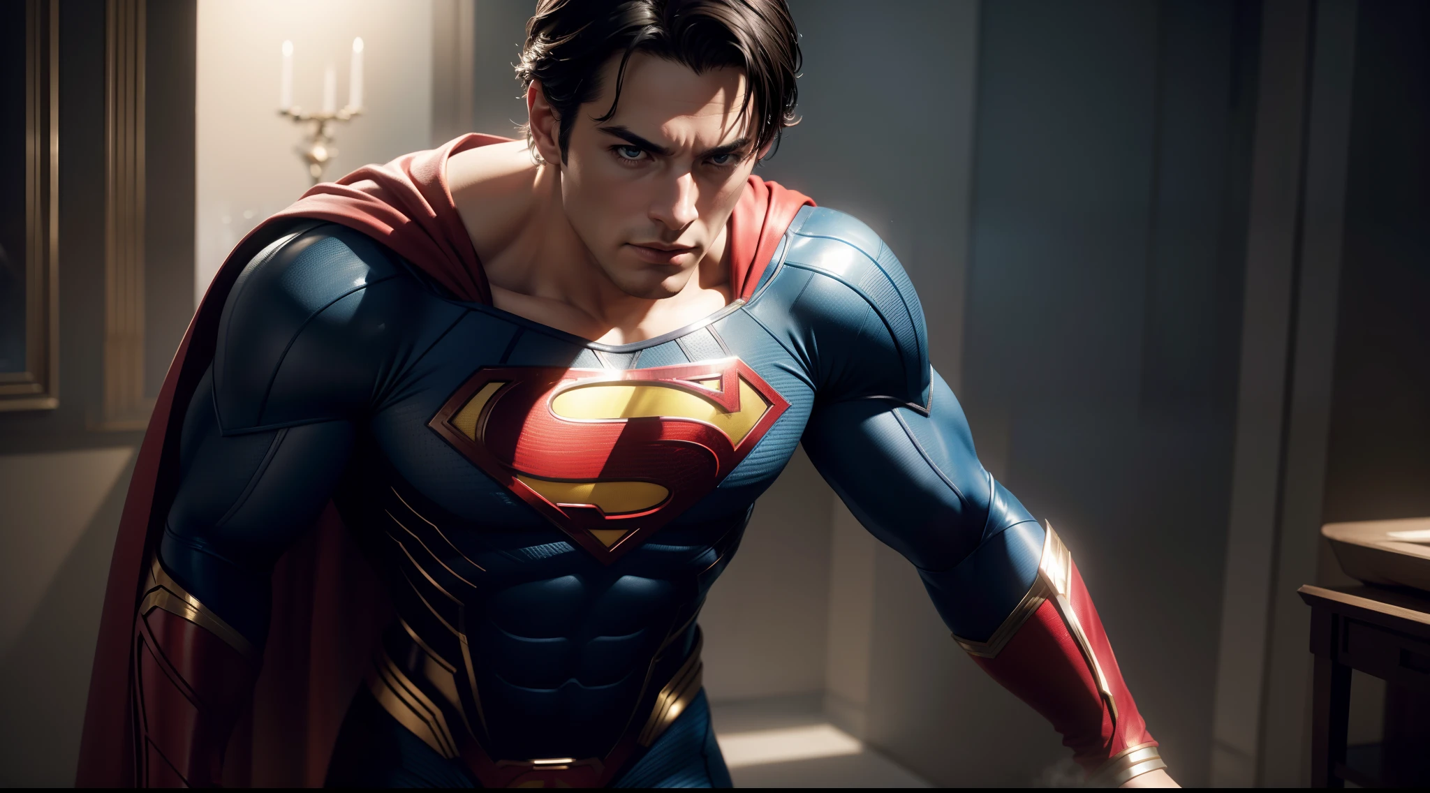 Superman из DC Comics, CGI with clear focus, Photorealistic, high detail, Realistic, Masterpiece, absurdress, Best Quality, HDR, hiquality, hight resolution, Extremely detailed, 8k wallpaper, intricate details, 8K UHD, Full-HD, (foto realista:1.2), Contrast, sharp lighting, Cinematic lighting, natural lighting, hard light, Backlighting, Global Illumination, Environment Occlusion