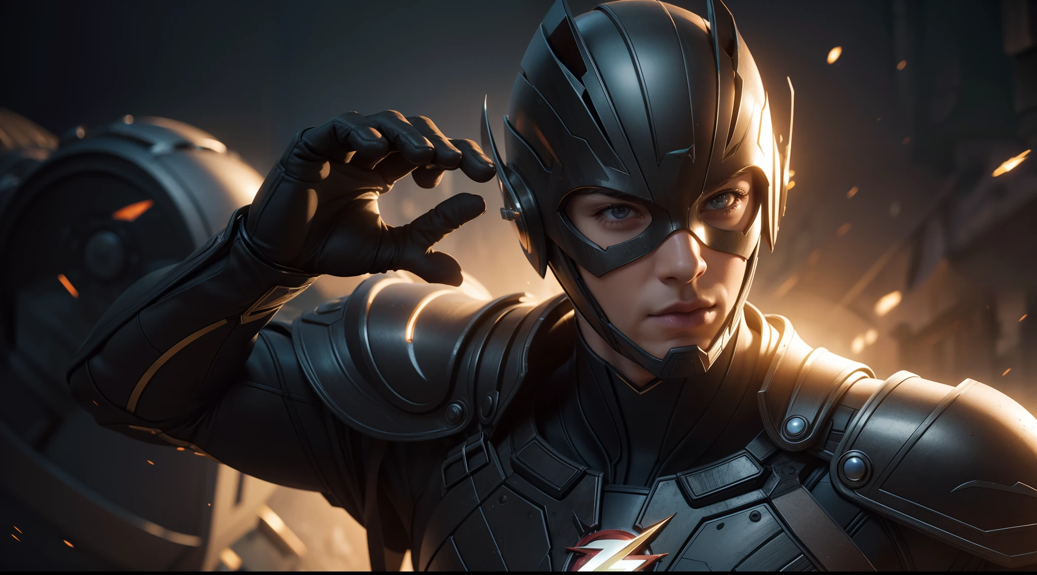 Flash от DC Comics, CGI with clear focus, Photorealistic, high detail, Realistic, Masterpiece, absurdress, Best Quality, HDR, hiquality, hight resolution, Extremely detailed, 8k wallpaper, intricate details, 8K UHD, Full-HD, (foto realista:1.2), Contrast, sharp lighting, Cinematic lighting, natural lighting, hard light, Backlighting, Global Illumination, Environment Occlusion
