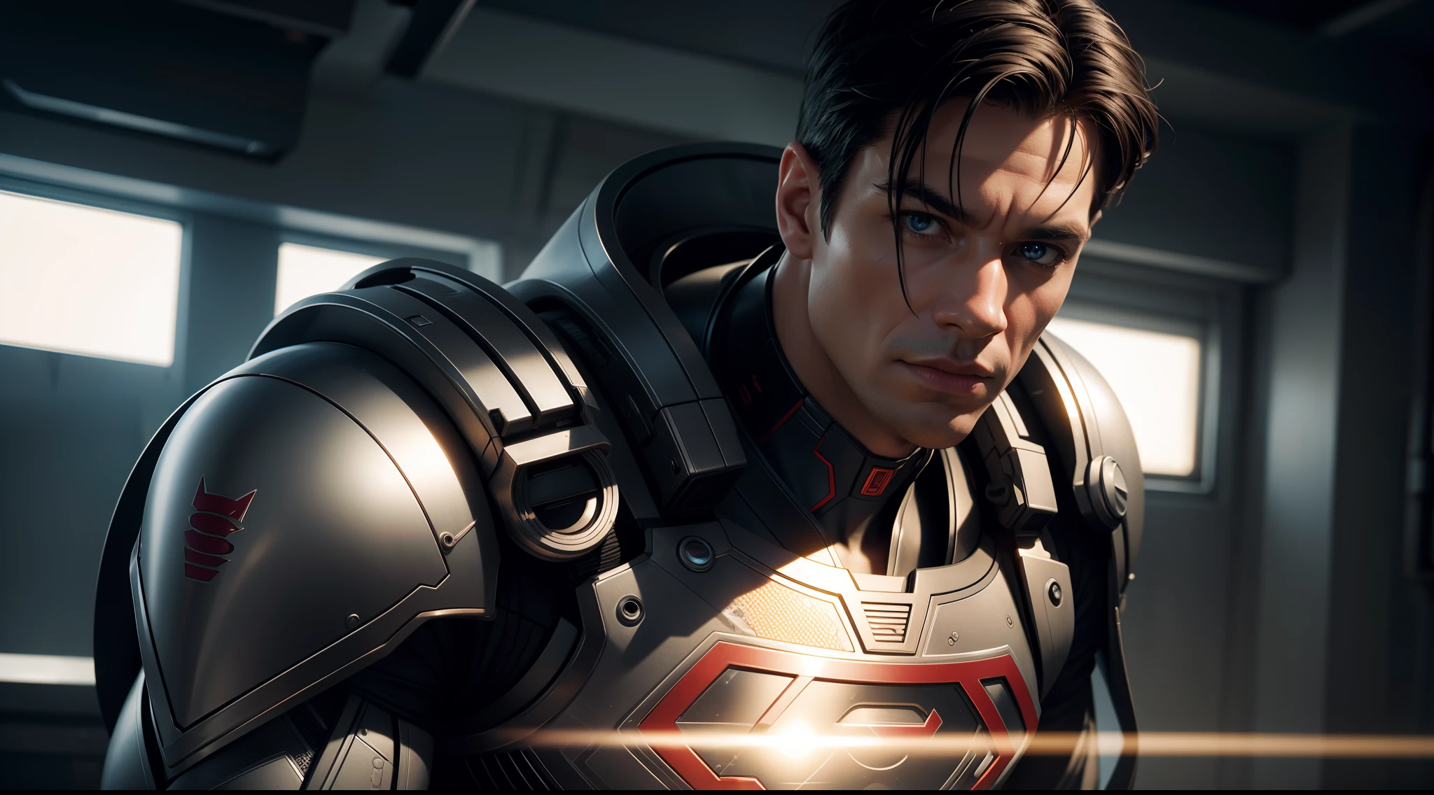 Cyborg Superman от DC Comics, CGI with clear focus, Photorealistic, high detail, Realistic, Masterpiece, absurdress, Best Quality, HDR, hiquality, hight resolution, Extremely detailed, 8k wallpaper, intricate details, 8K UHD, Full-HD, (foto realista:1.2), Contrast, sharp lighting, Cinematic lighting, natural lighting, hard light, Backlighting, Global Illumination, Environment Occlusion