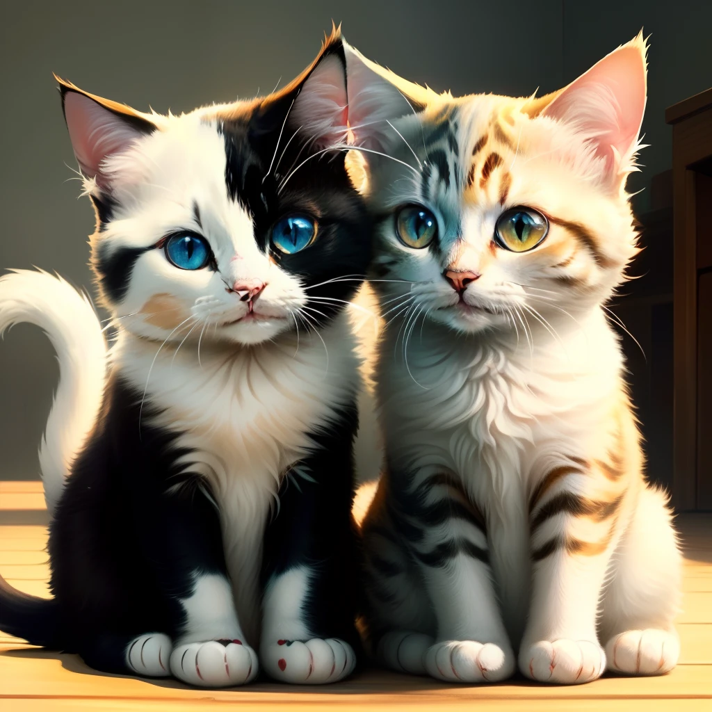 There are two cats sitting looking at the camera - SeaArt AI