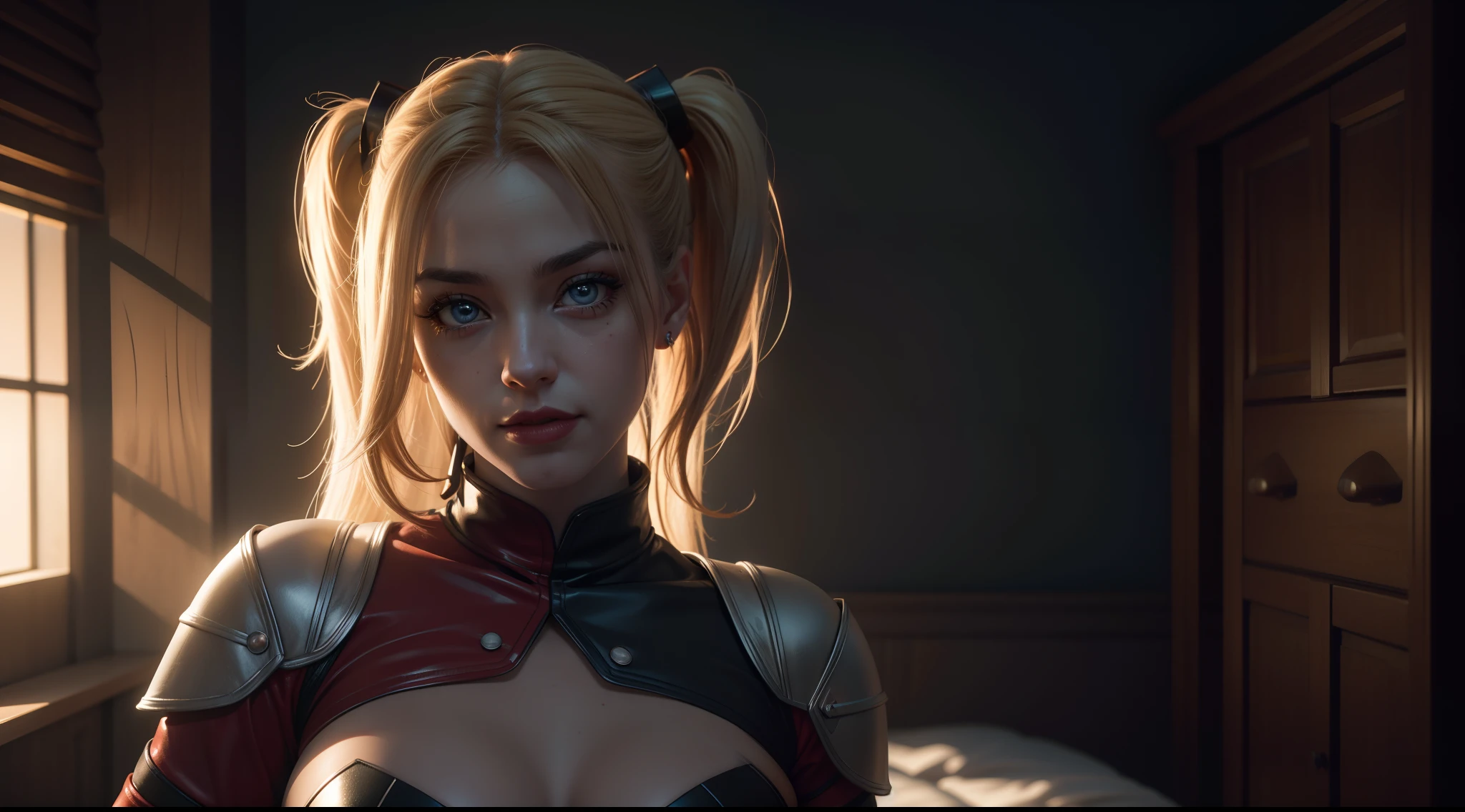 Harley Quinn (really big huge tits)
CGI with clear focus, Photorealistic, high detail, Realistic, Masterpiece, absurdress, Best Quality, HDR, hiquality, hight resolution, Extremely detailed, 8k wallpaper, intricate details, 8K UHD, Full-HD, (foto realista:1.2), Contrast, sharp lighting, Cinematic lighting, natural lighting, hard light, Backlighting, Global Illumination, Environment Occlusion