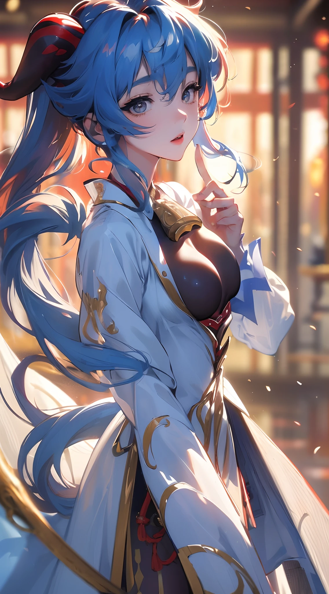 (Best Quality, 8k, 32k, Masterpiece, UHD:1.3), (Photo of Attractive Japanese Woman), ((1 Girl)), ((medium breast:1.3)), Abs, Perfect Body, Ultra Detailed Face, Detailed Lips, Fine Eyes, double eyelids, ((milf)) sexy girl, beautiful girl, jaw-dropping beauty, (blue long hair:1.2)), beautiful night gown, ((focus on face and breast)), ((opened clothes)),((ganyu)), inviting pose, close up portrait, , towels wrapped on body, wet body