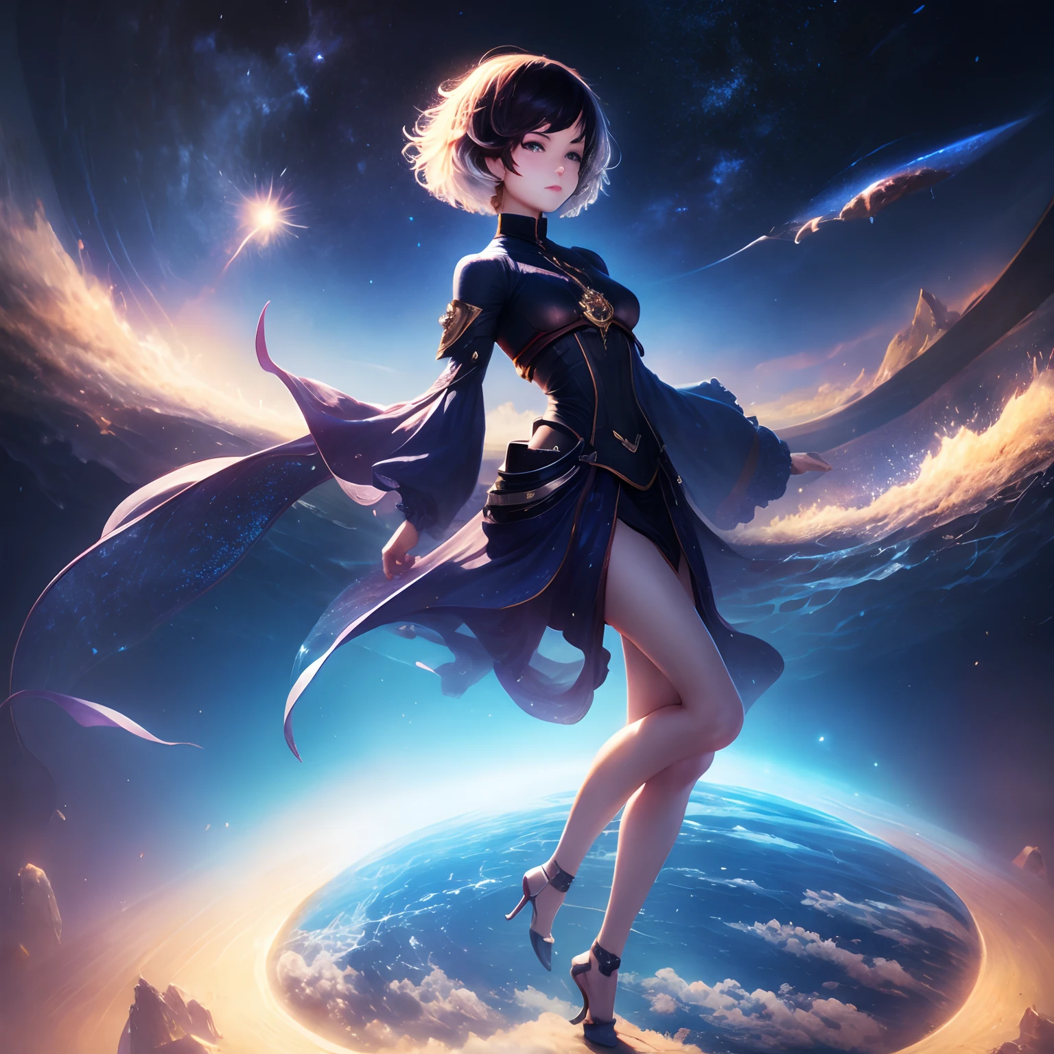 short hair wonderful eyes float stars fantasy scifi dream full body