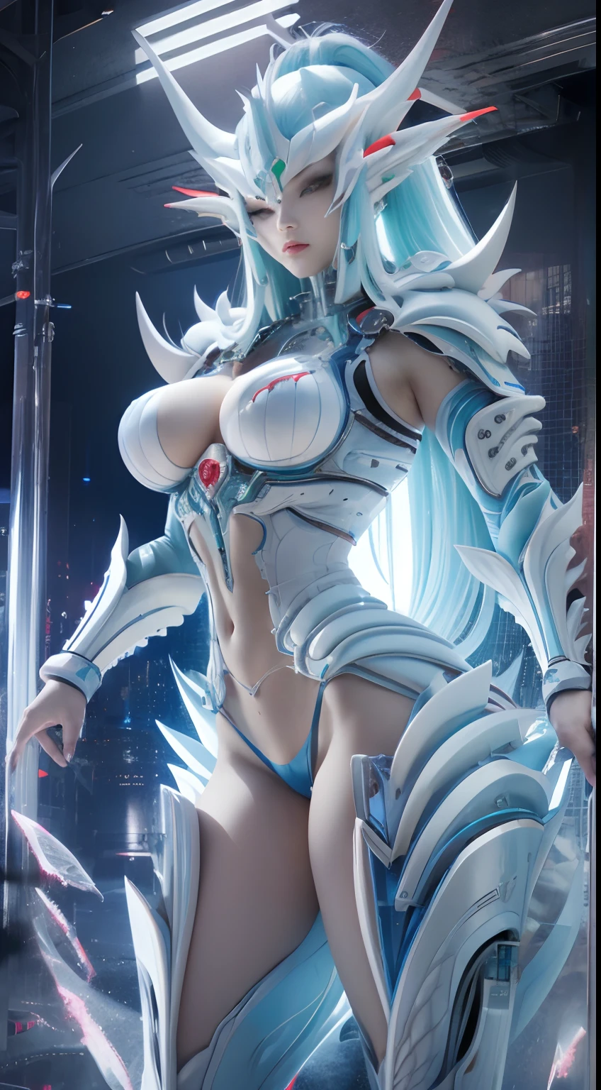 FUTURISTIC CHINESE WHITE DRAGON WOMAN, MECHANICAL ARMOR, MUSCLE BODY
