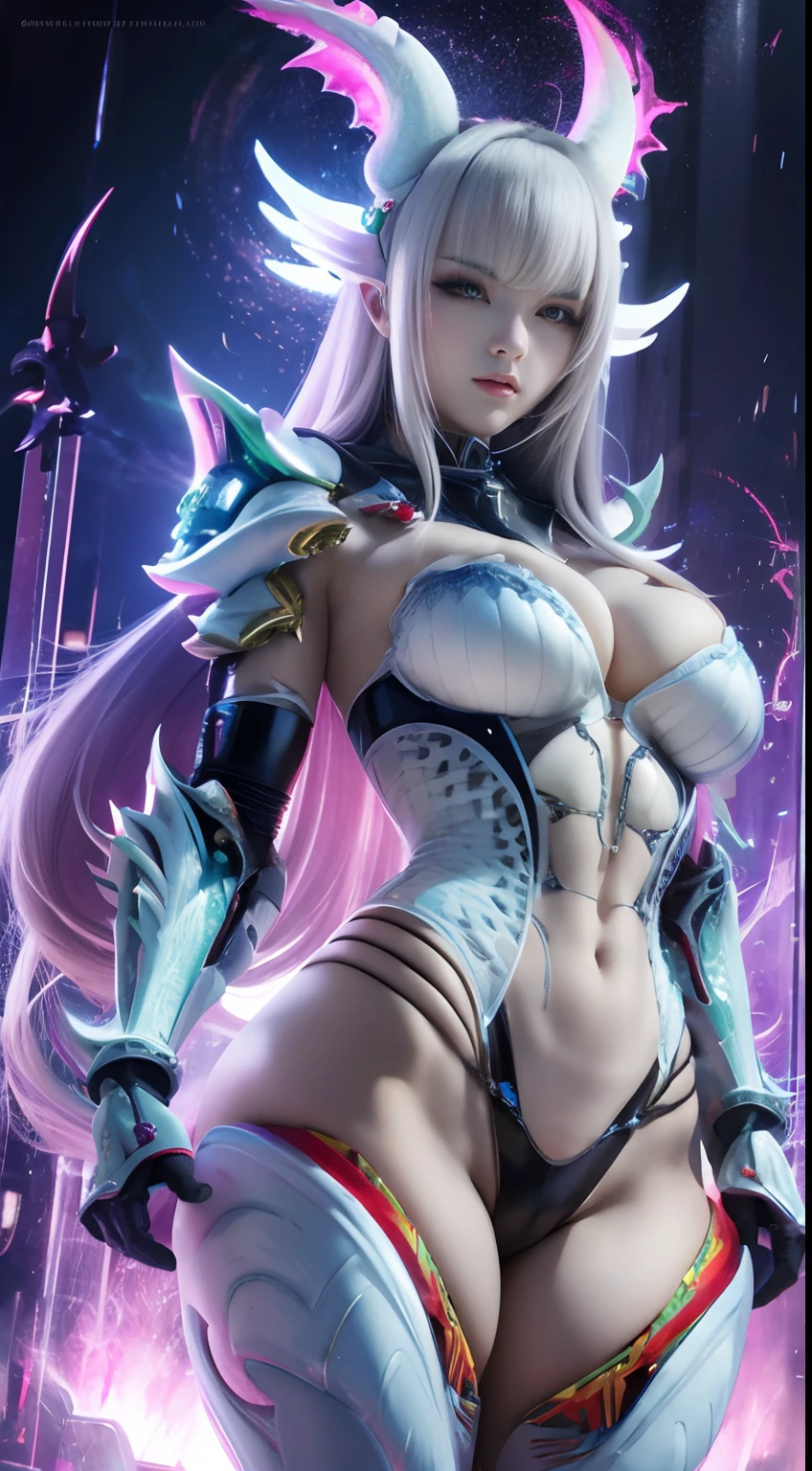 FUTURISTIC CHINESE WHITE DRAGON WOMAN, MECHANICAL ARMOR, MUSCLE BODY