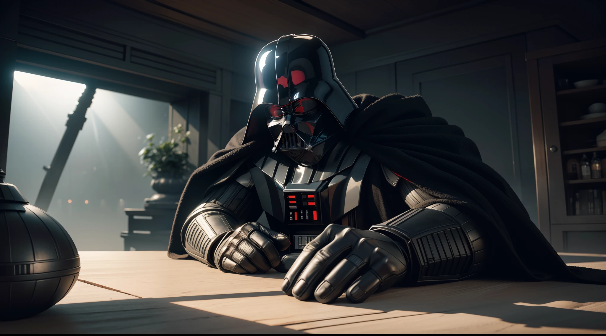 Darth Vader from Star Wars, CGI with clear focus, Photorealistic, high detail, Realistic, Masterpiece, absurdress, Best Quality, HDR, hiquality, hight resolution, Extremely detailed, 8k wallpaper, intricate details, 8K UHD, Full-HD, (foto realista:1.2), Contrast, sharp lighting, Cinematic lighting, natural lighting, hard light, Backlighting, Global Illumination, Environment Occlusion
