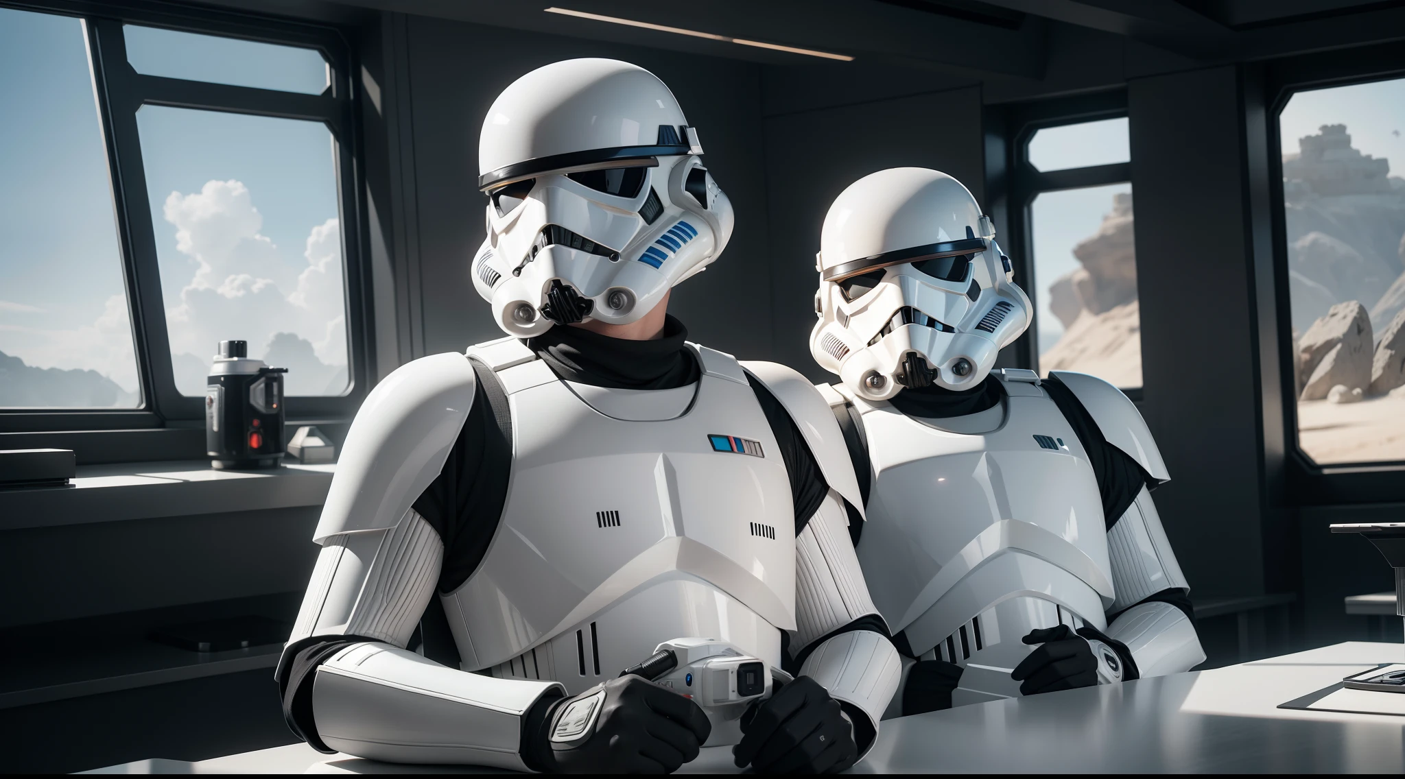 Star Wars stormtroopers, CGI with clear focus, Photorealistic, high detail, Realistic, Masterpiece, absurdress, Best Quality, HDR, hiquality, hight resolution, Extremely detailed, 8k wallpaper, intricate details, 8K UHD, Full-HD, (foto realista:1.2), Contrast, sharp lighting, Cinematic lighting, natural lighting, hard light, Backlighting, Global Illumination, Environment Occlusion
