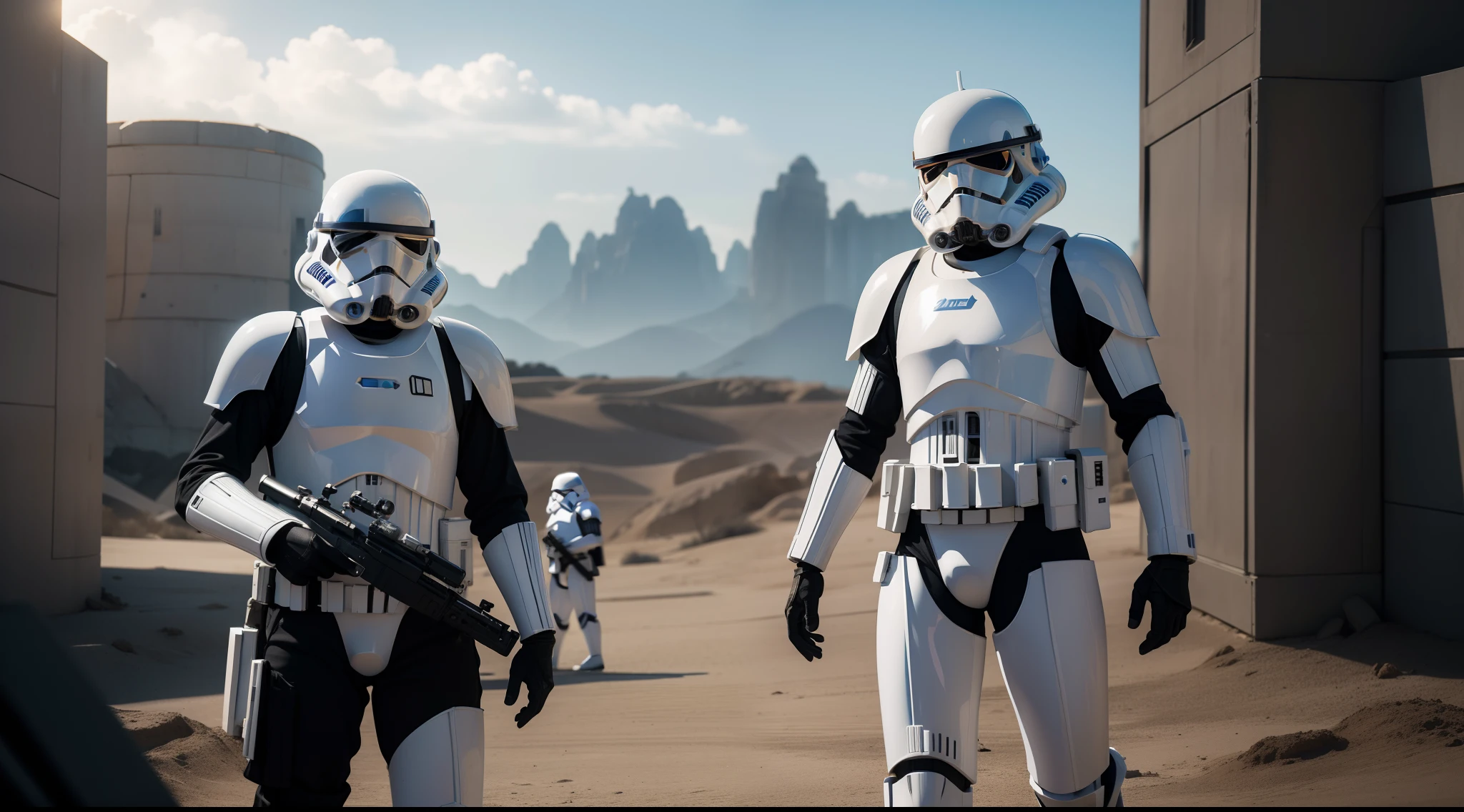 Star Wars stormtroopers, CGI with clear focus, Photorealistic, high detail, Realistic, Masterpiece, absurdress, Best Quality, HDR, hiquality, hight resolution, Extremely detailed, 8k wallpaper, intricate details, 8K UHD, Full-HD, (foto realista:1.2), Contrast, sharp lighting, Cinematic lighting, natural lighting, hard light, Backlighting, Global Illumination, Environment Occlusion