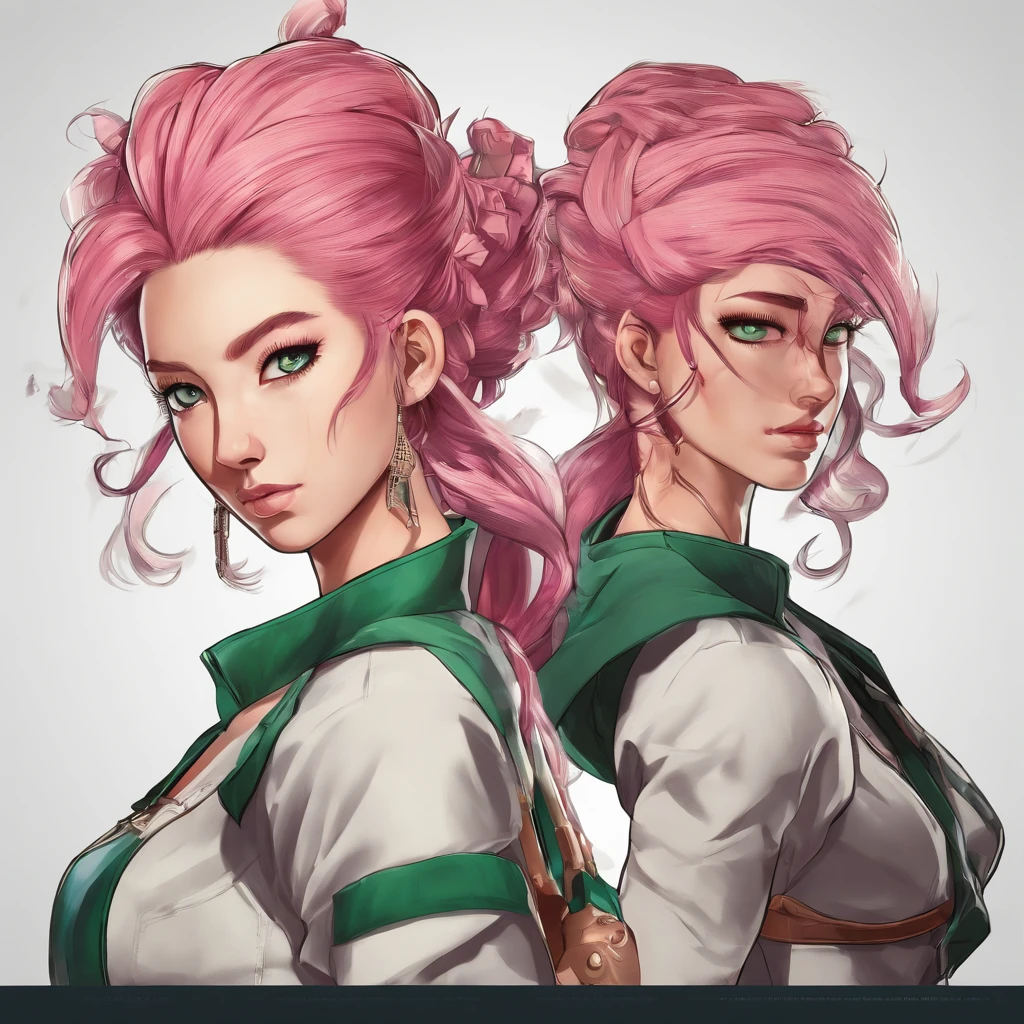 Akari is a young girl with medium short, wild pink hair and emerald green eyes. She is of average height and build, but she is very athletic and strong. Akari's usual outfit consists of a black polar neck, red plaid kilt, and black Dr Martin boots. Akari is a skilled martial artist and and carries a katana on her back. Create her on a white background