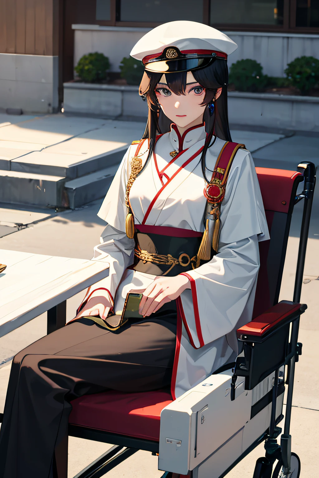 18yr old,chineseidol,Neutral appearance is more feminine,Slightly longer hair,The status is a military man,in wheelchair,With a gentle expression;
