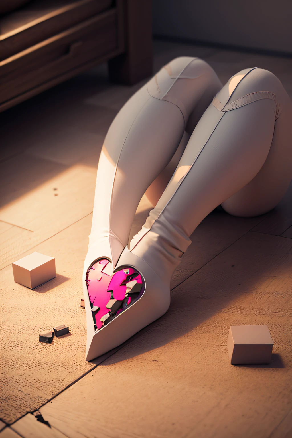 broken heart with pieces on the floor 3d 4k