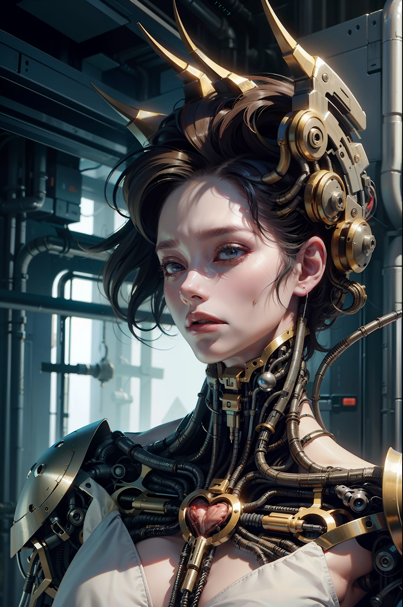 Electronic Systems On-Head Humanoids |Cyborg Woman| With a detailed brain that you can see| With a delicate heart that can be seen| Muscle Detail Wire | Realistic Skin| Biopunk| Cybernetics | Cyberpunk | Canon M50| 100mm| Sharp Focus | Gently| Hyperrealism | Very detailed| Intricate Details | Vascular Expression | Telegraph |