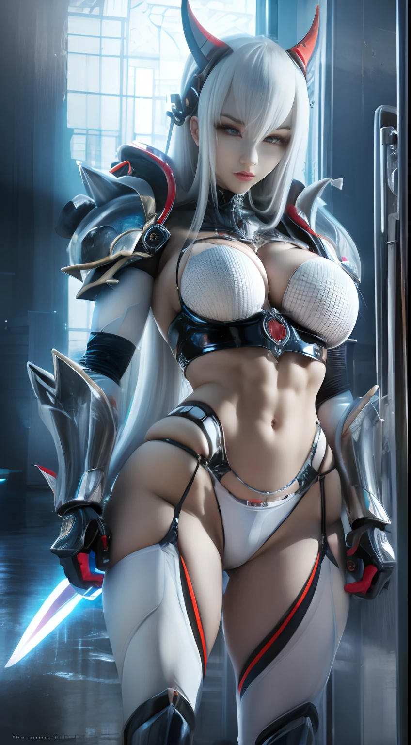 FUTURISTIC CHINESE WHITE DEMON WOMAN, MECHANICAL ARMOR, MUSCLE BODY