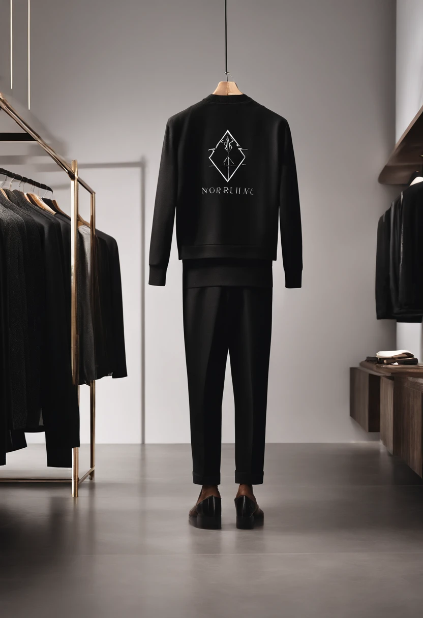 I have a men's clothing store called Nordic Store where I sell men's fashion clothes with minimalist and Nordic themes. Create examples of logos using the store name and Nordic runes with minimalist and premium themes, with black background color and the name of the store and the runes in metallic
