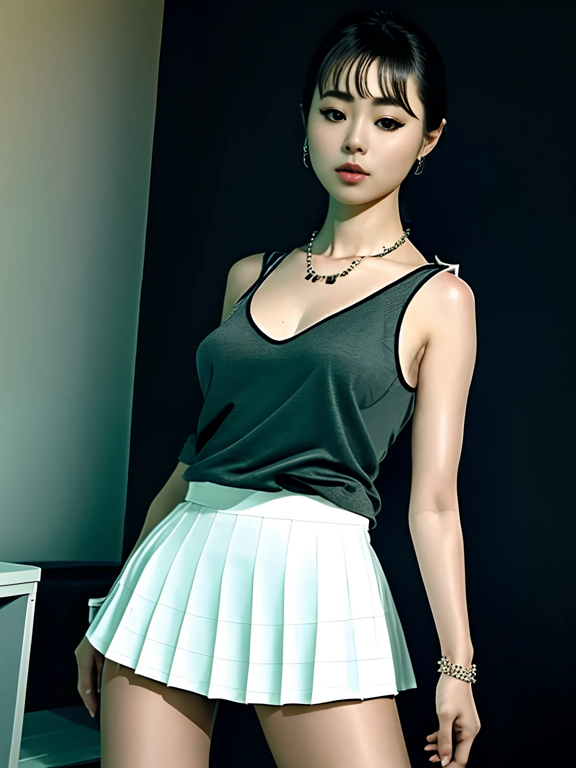 A highly detailed((addielyn))、A detailed eye、
(Best Quality Detail:1.2)、realisitic、8K High Definition、(1girl in:1.2)、The ultra-detailliert、White super mini skirt、high quality texture、intricate detailes、Cheerleader High Kick、poneyTail、White panty、Detailed texture、The crotch of the shorts is clearly visible.、finely detail、extremely details CG、high quality shadow、Detailed beautiful delicate face、Detailed beautiful delicate face、Detailed beautiful delicate eyes、depth of fields、光线追踪、(Beautiful 22 year old sexy korean woman:1.1)、medium breasts、tall_Female、Beautiful_Legs、gloweyes、red blush、the perfect body、skiny、(sleeve less:1.4)、(Sleeveless:1)、(Short plaid tight skirt:1.2)、(Stockings_garterbelts:1.1、stiletto:1.1)、(bob cuts:1.1)、a street、sunlights、kneeling on sofa、耳环、a necklace、modeled、looking at the viewers、From Side、dynamicposes、Mole under the eyes、