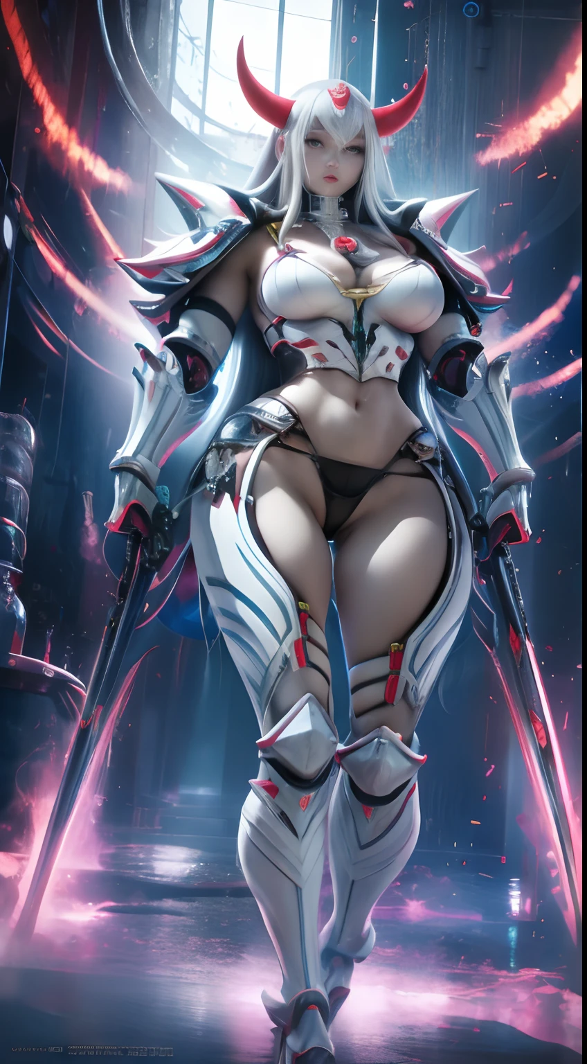 FUTURISTIC CHINESE WHITE DEMON WOMAN, MECHANICAL ARMOR, MUSCLE BODY