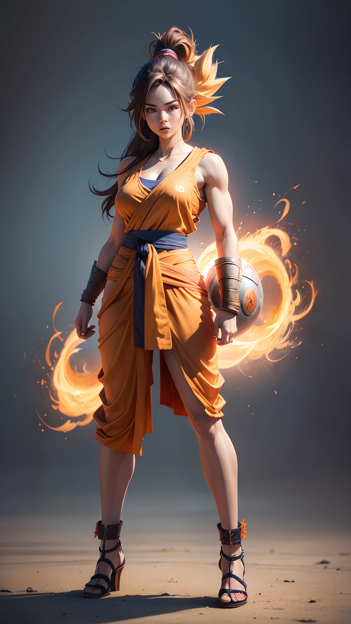 realistic portrait of female goku, full body --auto