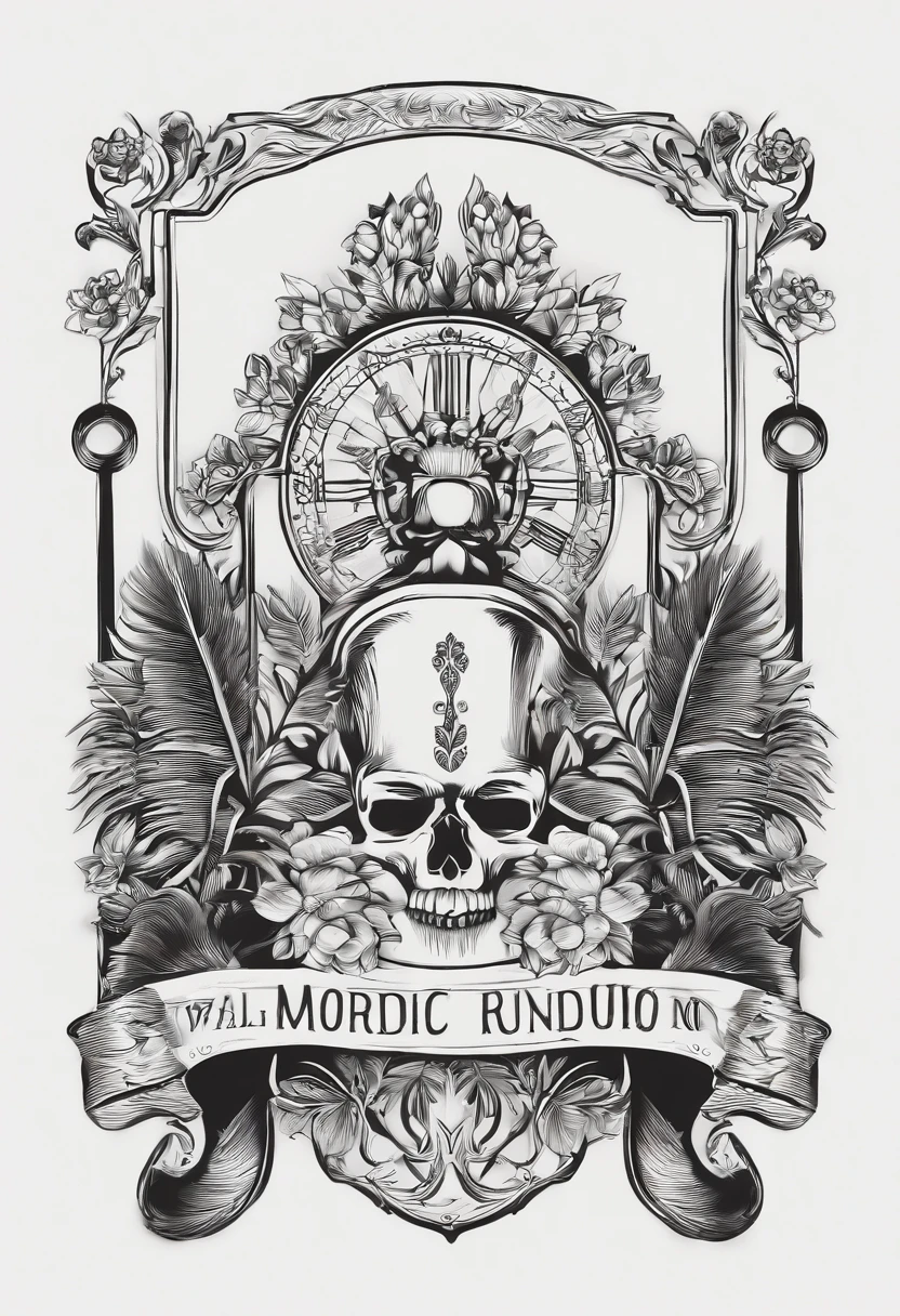 Quero uma logotipo para uma loja que vende produtos de moda masculina com o nome de Nordic Estore. Esta logo deve ter fundo preta com o nome Nordic e algumas runas nordicas, both in metallic