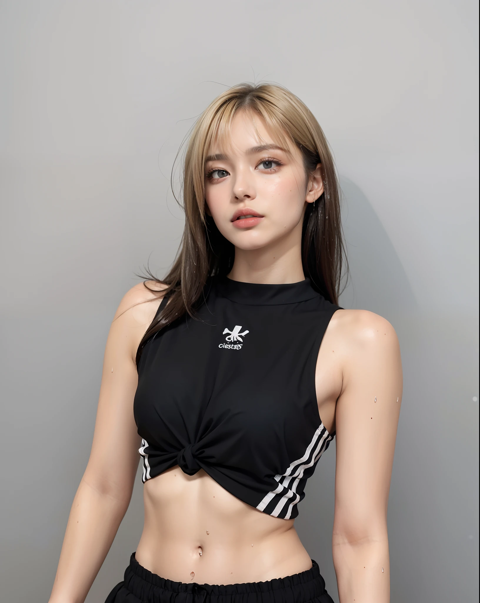 ((Best Quality, 8K, Masterpiece: 1.3)), Sharp: 1.2, Perfect Body Beauty: 1.4, Slim Abs: 1.2, ((Layered Hairstyle, Big Breasts: 1.2)), (Wet White Button Long Shirt: 1.1), (Rain, Street: 1.2), Wet: 1.5, Highly detailed face and skin texture, detailed eyes, double eyelids, side face looking at the camera