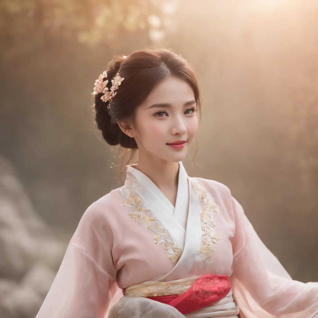 Superb Quality, Masterpiece, High Resolution, 1Girl, Blush, (Seductive Smile: 0.8), Star Eyes, Chinese Hanfu, Hair Accessories, Necklace, Jewelry, Beauty, on_body, Tyndall Effect, Realism, Shadow Room, Light Edge, Two-tone Lighting, (High Detail Skin: 1.2), 8K UHD, SLR, Soft Light, High Quality, Volume Lighting, Candid Photo, High Resolution, 4K, 8K, Background Blur, Light Tulle,