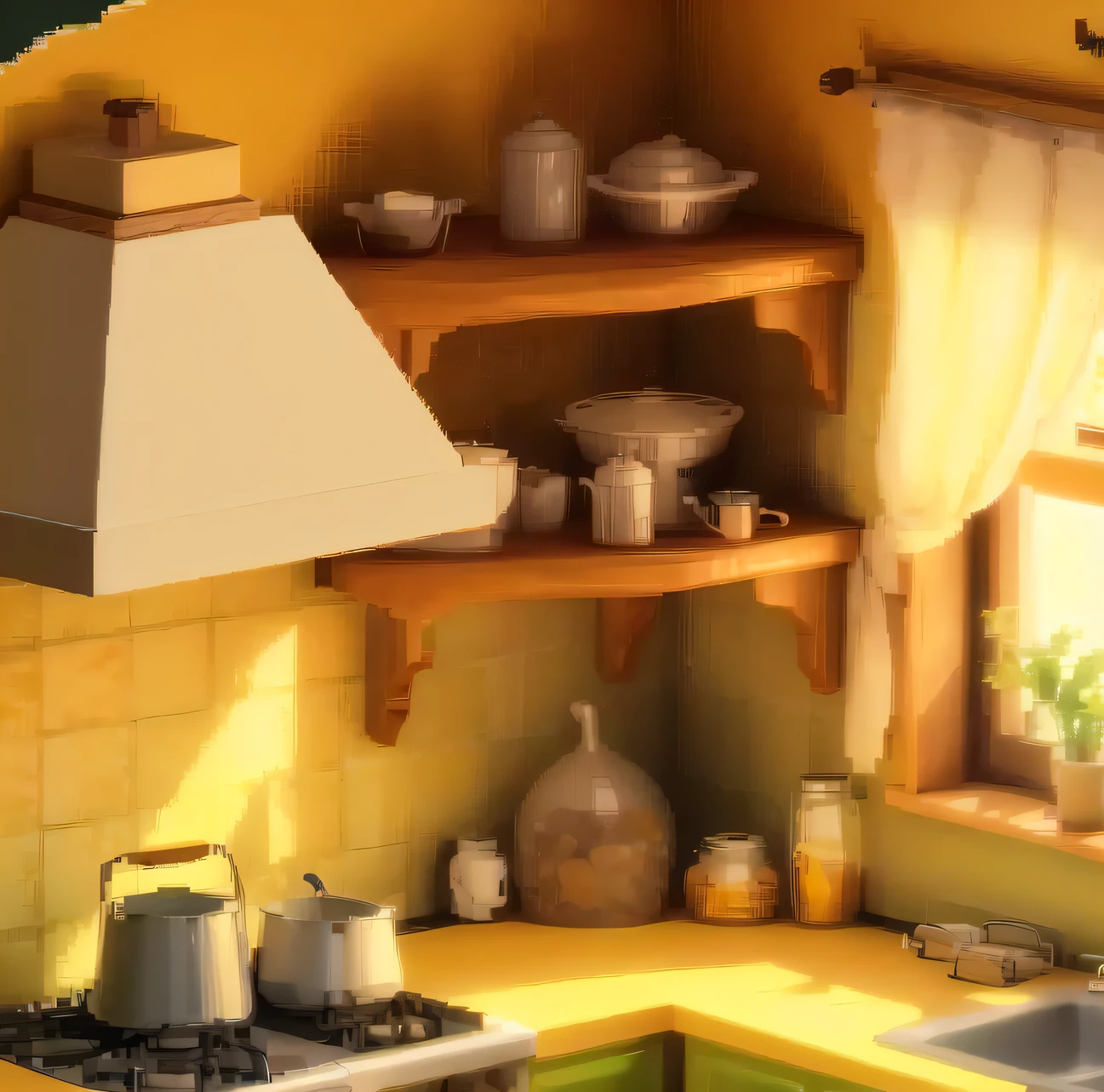 shelf with kitchen utensils, shelf with jars,Kitchen corner