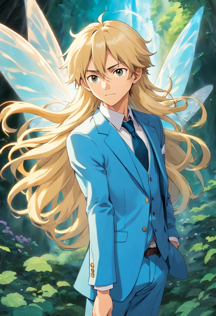 tall male fairy with long, blond hair and light blue suit