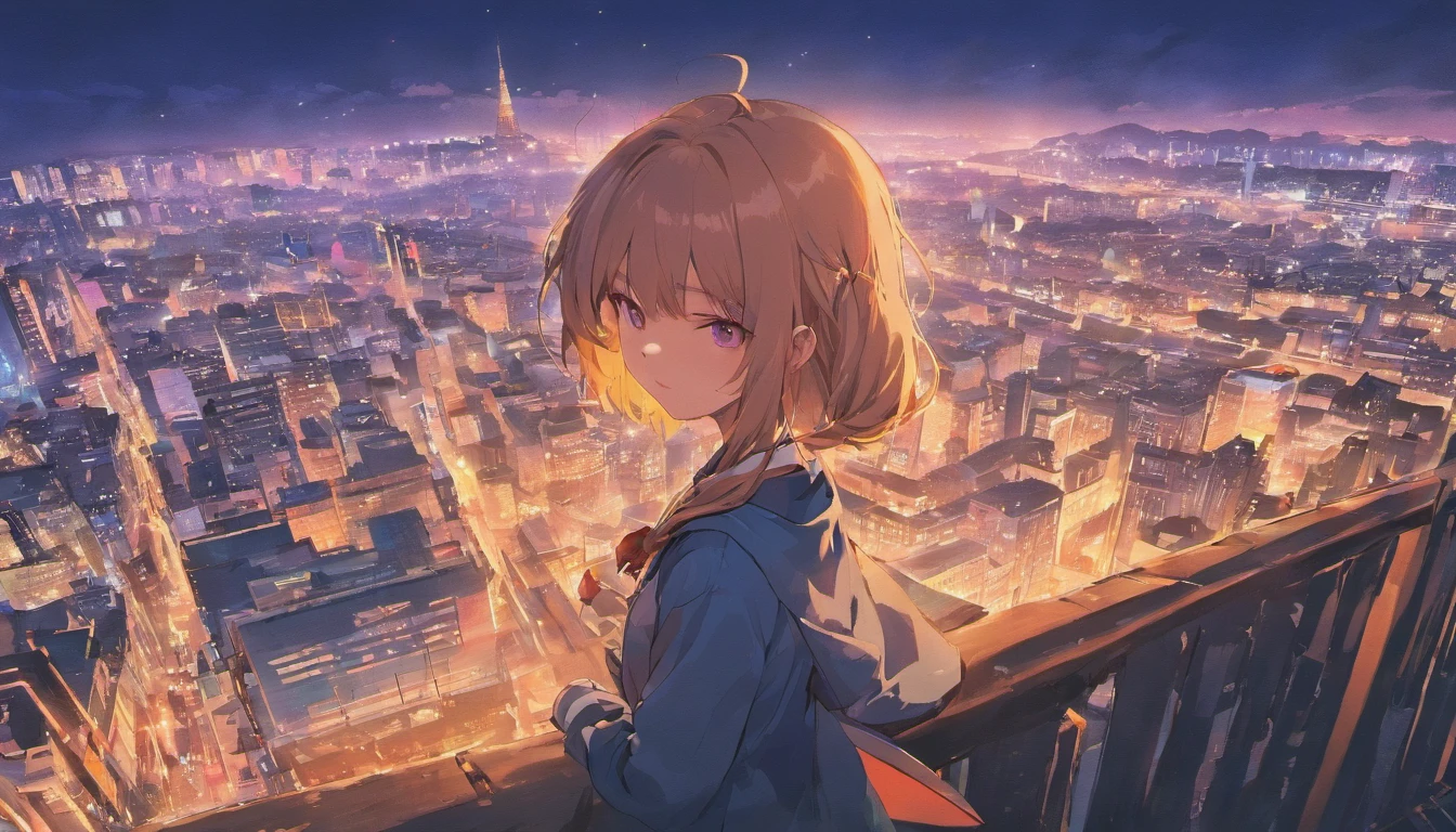 girl，natta，Winters，view over city，parted，sad