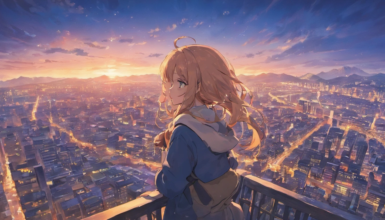girl,natta,Winters,view over city,parted,sad