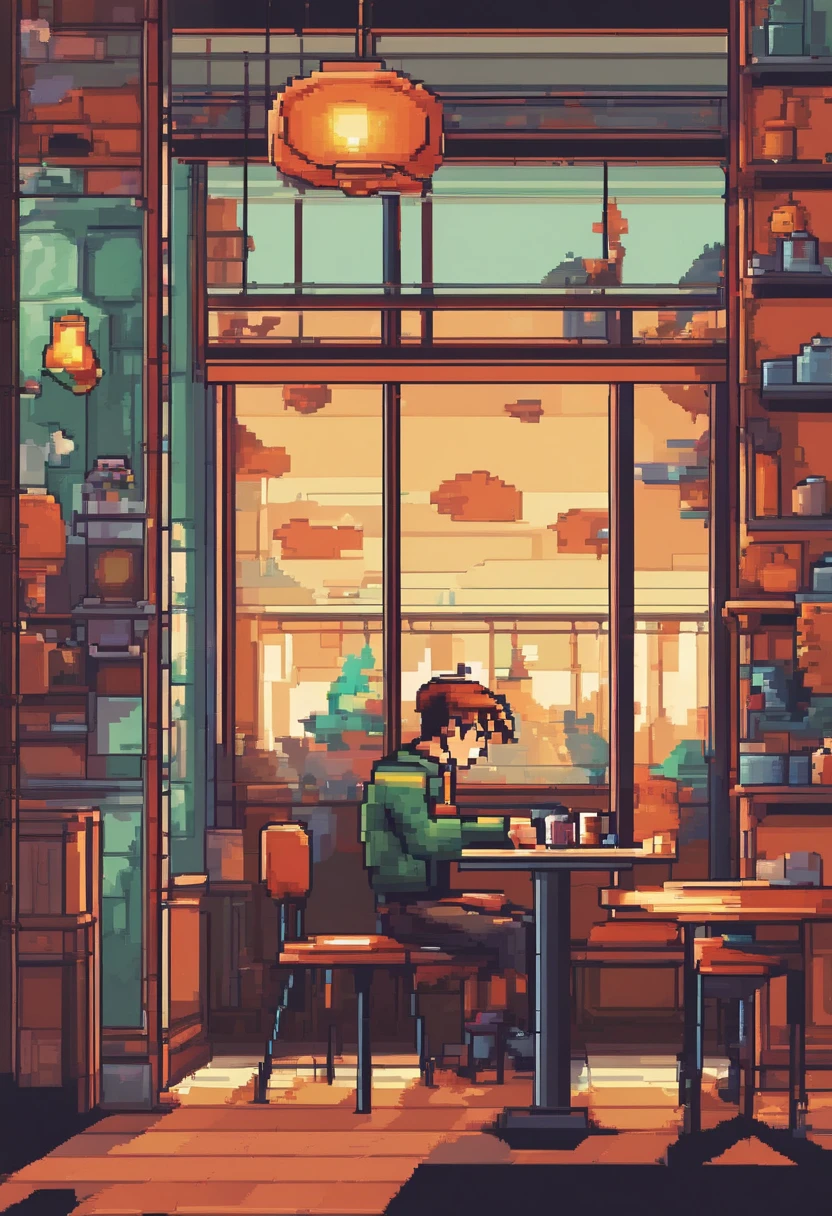 future,sci-fy,Classic vintage,The boy sat in the café and looked out the window in a daze,4k wallpaper,
