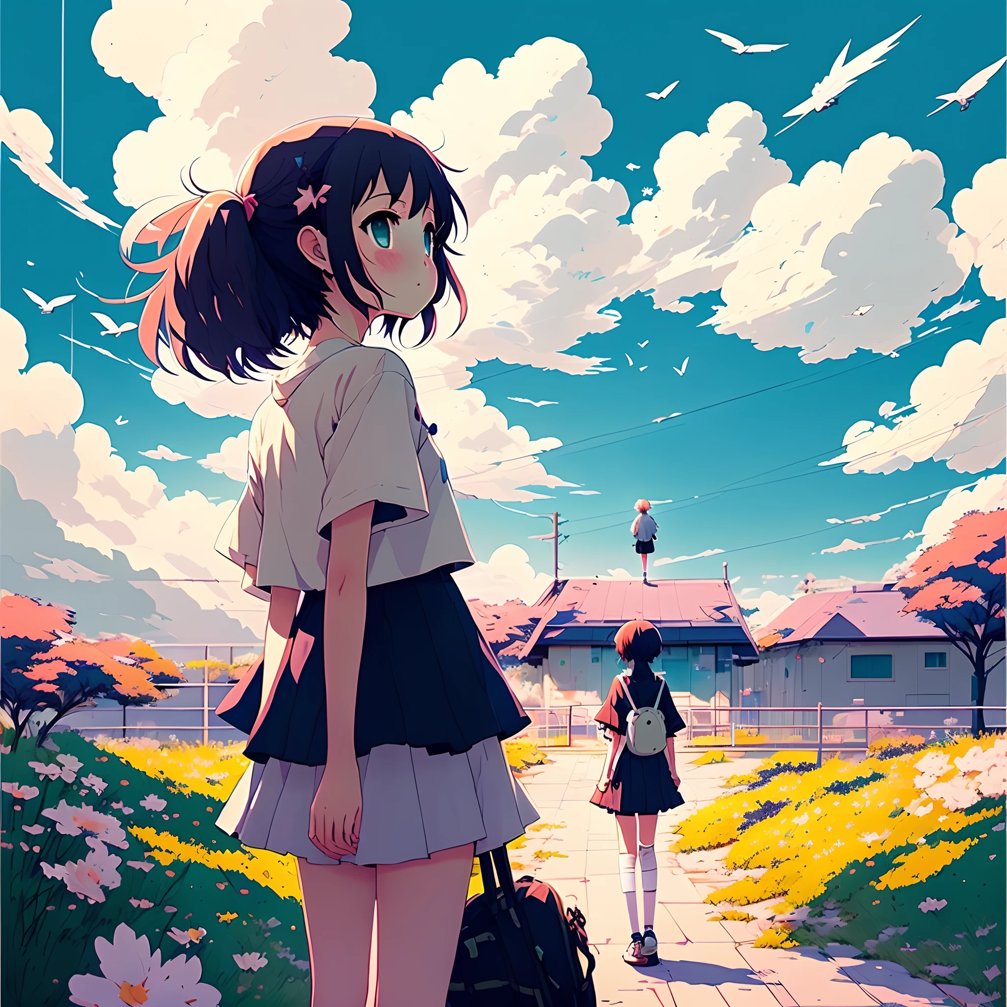 Anime by Makoto Shinkai、Flying in the sky、s girl、