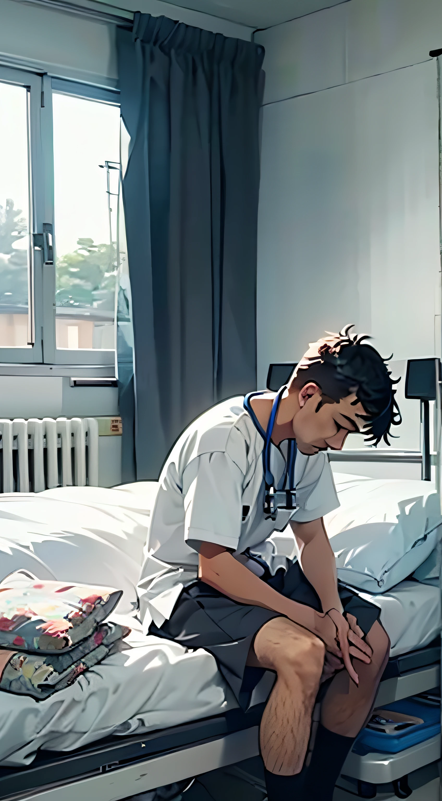 homem doente e triste sozinho na cama de um hospital