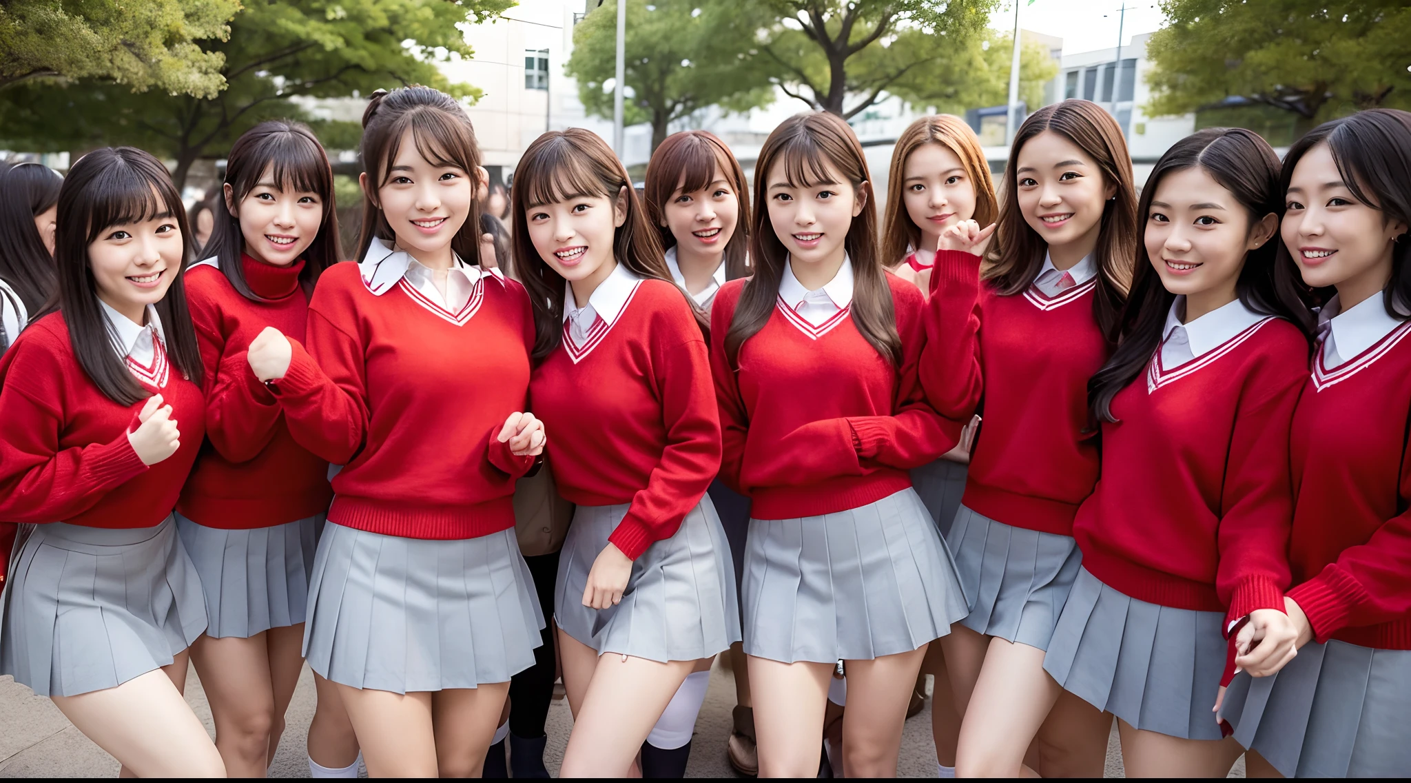 An ultra-high picture quality 50 Japan girls Surrounded by 50 girls in red sweaters 爆乳 a miniskirt