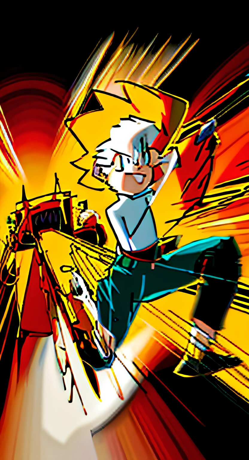 A terrified boy runs on a conveyor belt,Escape the mouth of the robot at the end of the conveyor belt,sci-fy,Big perspective,Impactful,
