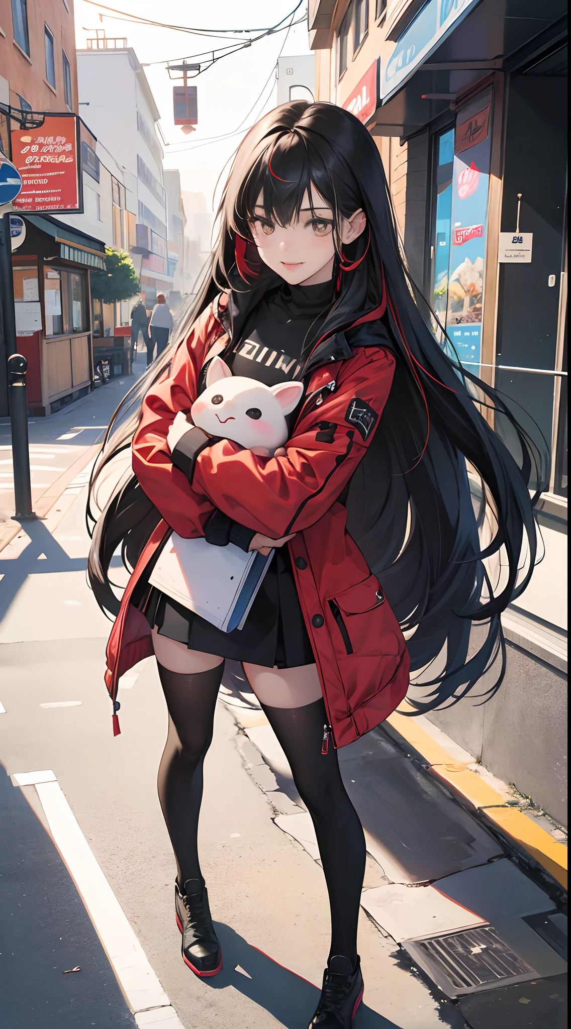 (Best Quality,4K,High resolution), Comical appearance,(Best Quality,4K,High resolution), 18yo woman, Red highlights on black hair, Long hair, Straight hair, Cool Woman,Cold eyes ,sharp eye,Again that time
If we could go home together
Do not hesitate to talk about you
Hugged
keep,comic strip,animesque,Comical illustration,busy,Deformed cute illustration,Full body projection