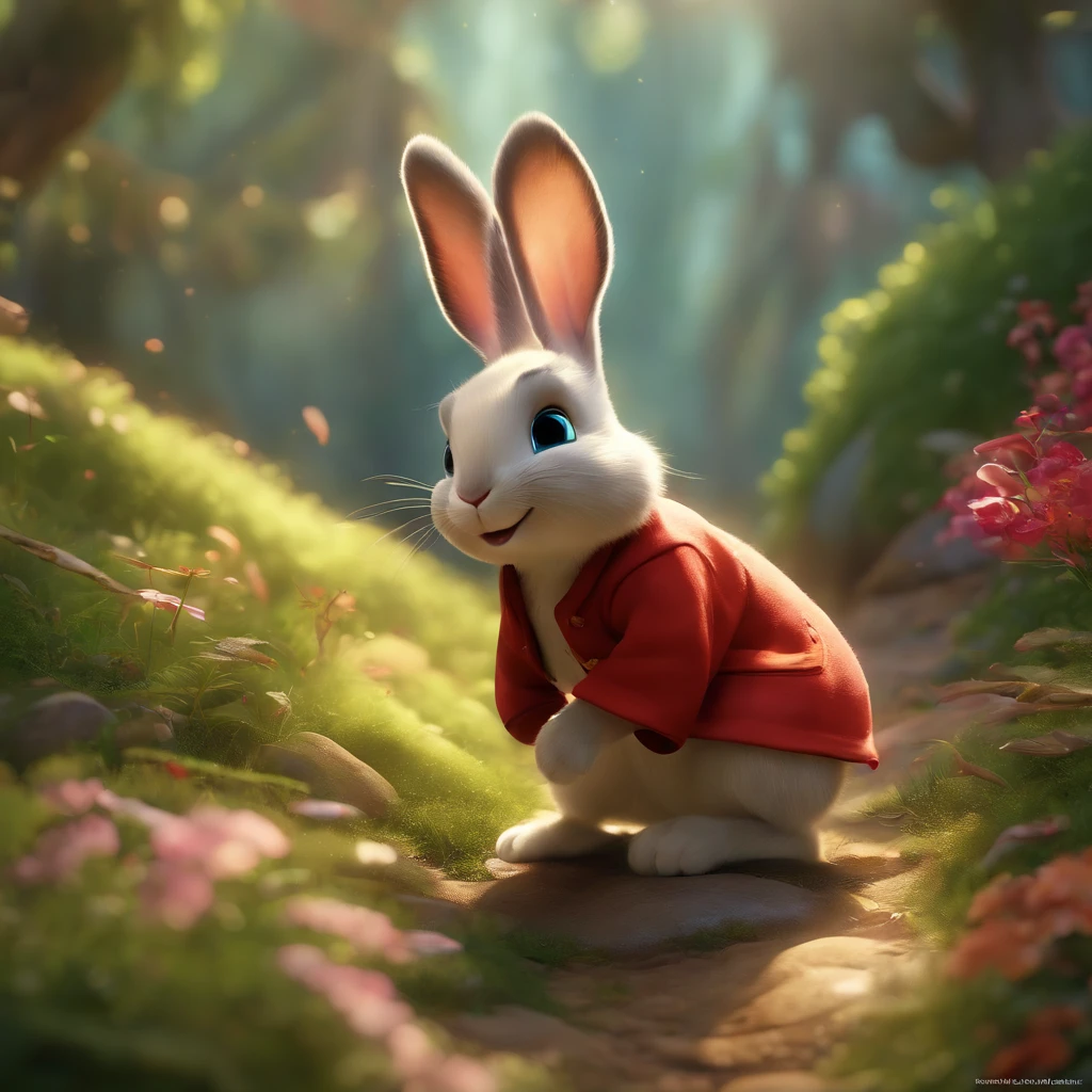 movie image quality, Disney animation, Disney animation style, Disney movie animation, 3D movies, Chinese style, explorer rabbit, walking through the colorful forest, with his animal friends, HD, children's painting, depth of fields, Light High, Real Light, Streak Traching, OC rendered, hyper-realistic, best quality, 8K, Master Works, super fine, detailed pubic hair, correct anatomy, sharp focus on eyes, bokeh, facial features are carefully described
