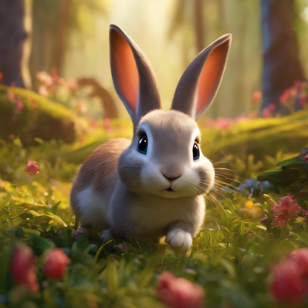 movie image quality, Disney animation, Disney animation style, Disney movie animation, 3D movies, Chinese style, explorer rabbit, walking through the colorful forest, with his animal friends, HD, children's painting, depth of fields, Light High, Real Light, Streak Traching, OC rendered, hyper-realistic, best quality, 8K, Master Works, super fine, detailed pubic hair, correct anatomy, sharp focus on eyes, bokeh, facial features are carefully described