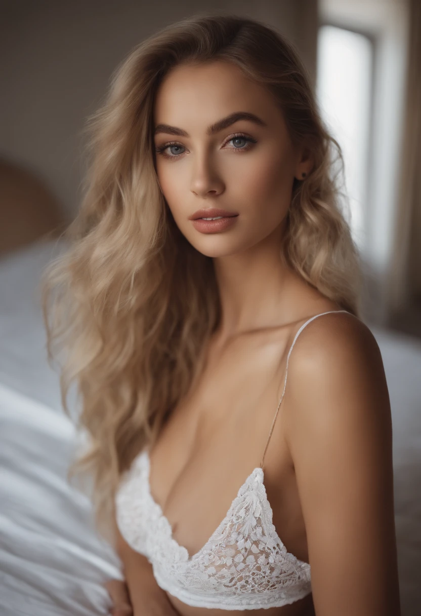 oman with matching tank top and panties, fille sexy aux yeux bleus, Portrait Sophie Mudd, Portrait de Corinna Kopf, cheveux blonds et grands yeux, selfie of a young woman, ohne Maquillage, maquillage naturel, Look directly into the camera, Visage avec Artgram, dezentes Maquillage, Superbe photo du corps entier, dans la chambre, gros seins, Blonde, Latin