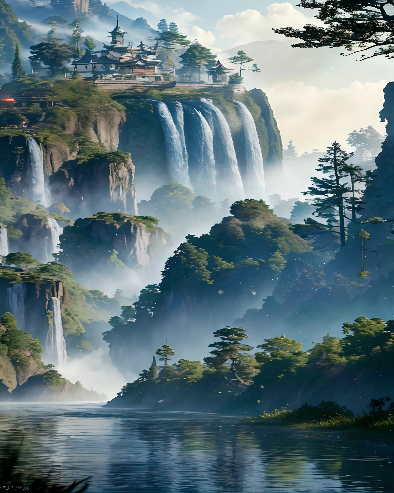 Analog style,ChromaV5,nvinkpunk,(extremely detailed CG unity 8k wallpaper),An image of a majestic river, trees on the sides, tiny waterfall, intense fog ,award winning photography, Chromatic Aberration, Detailed , HDR, Bloom, style by Monet, Pissarro, and Sisley ,trending on ArtStation, trending on CGSociety, art by midjourney