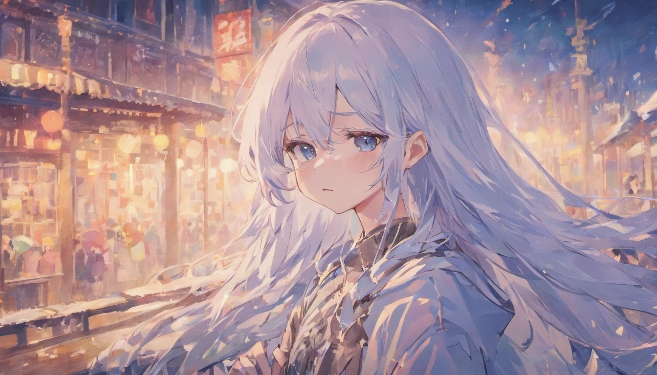 girl,Blue glasses,Long white hair,Winters,sad
