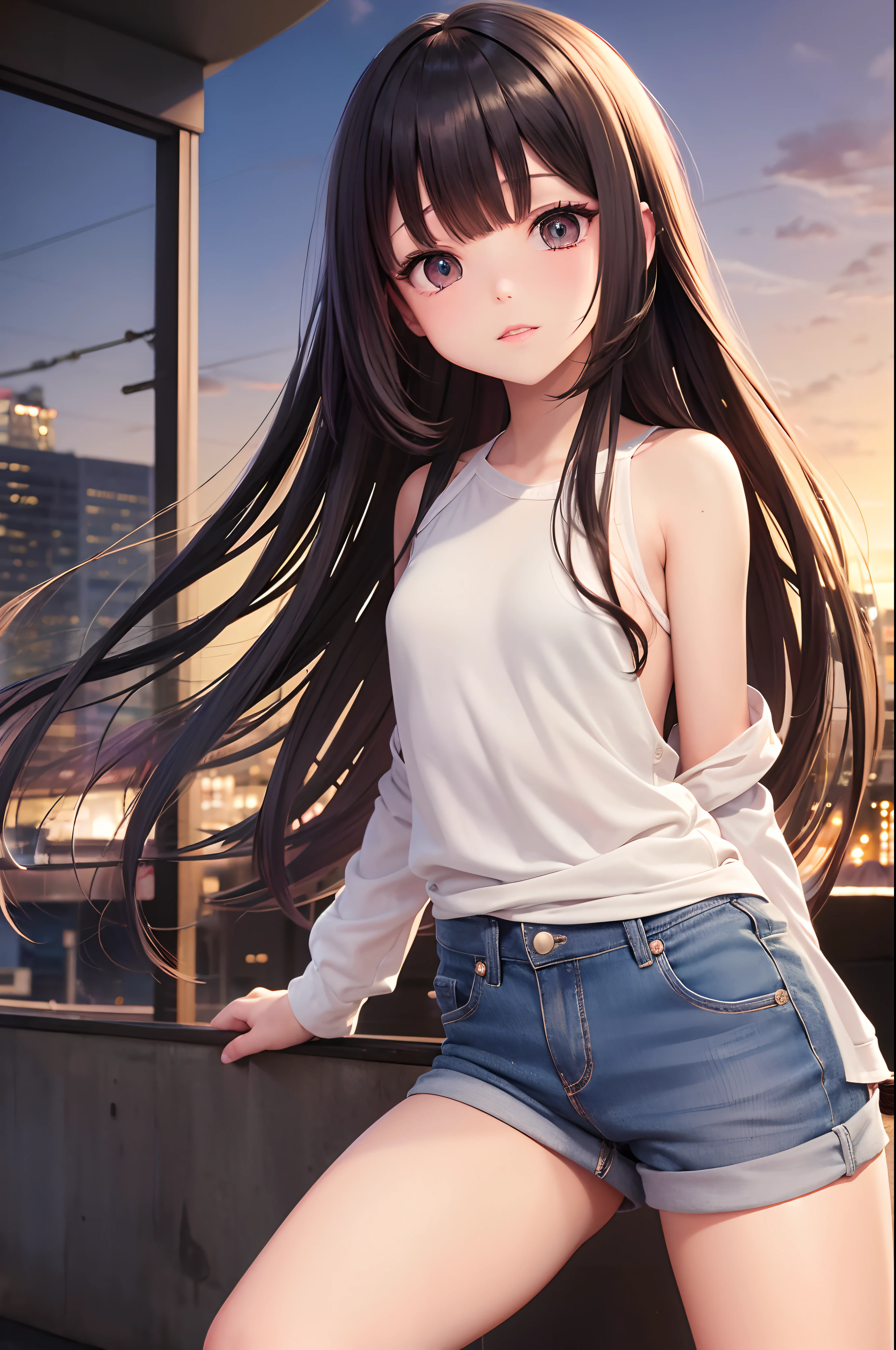 (masterpiece, best quality, detailed), 1girl, solo, yukino yukinoshita, long hair, hair ribbon, looking at viewer,
turtleneck sweater, earrings, midriff, groin, ribbed sweater, casual, jeans, <lora:school_rooftop_v0.1:1>, school rooftop, chain-link fence, fence, sunset, leaning forward, looking back, from behind, ass, parted lips, smile, happy