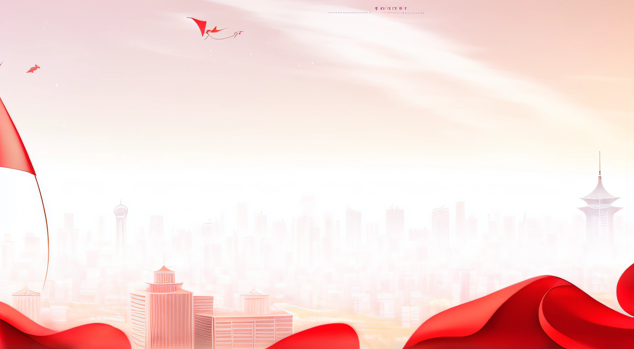 Illustration of a red flag flying in the sky，The background is a city, Surreal cityscape background, City in the background, Beijing city background, urban in the background, fairy tale style background, urban backdrop, fantasy city background, city on the background, metropolis background, city in backround, background artwork, burning city background, background is heavenly