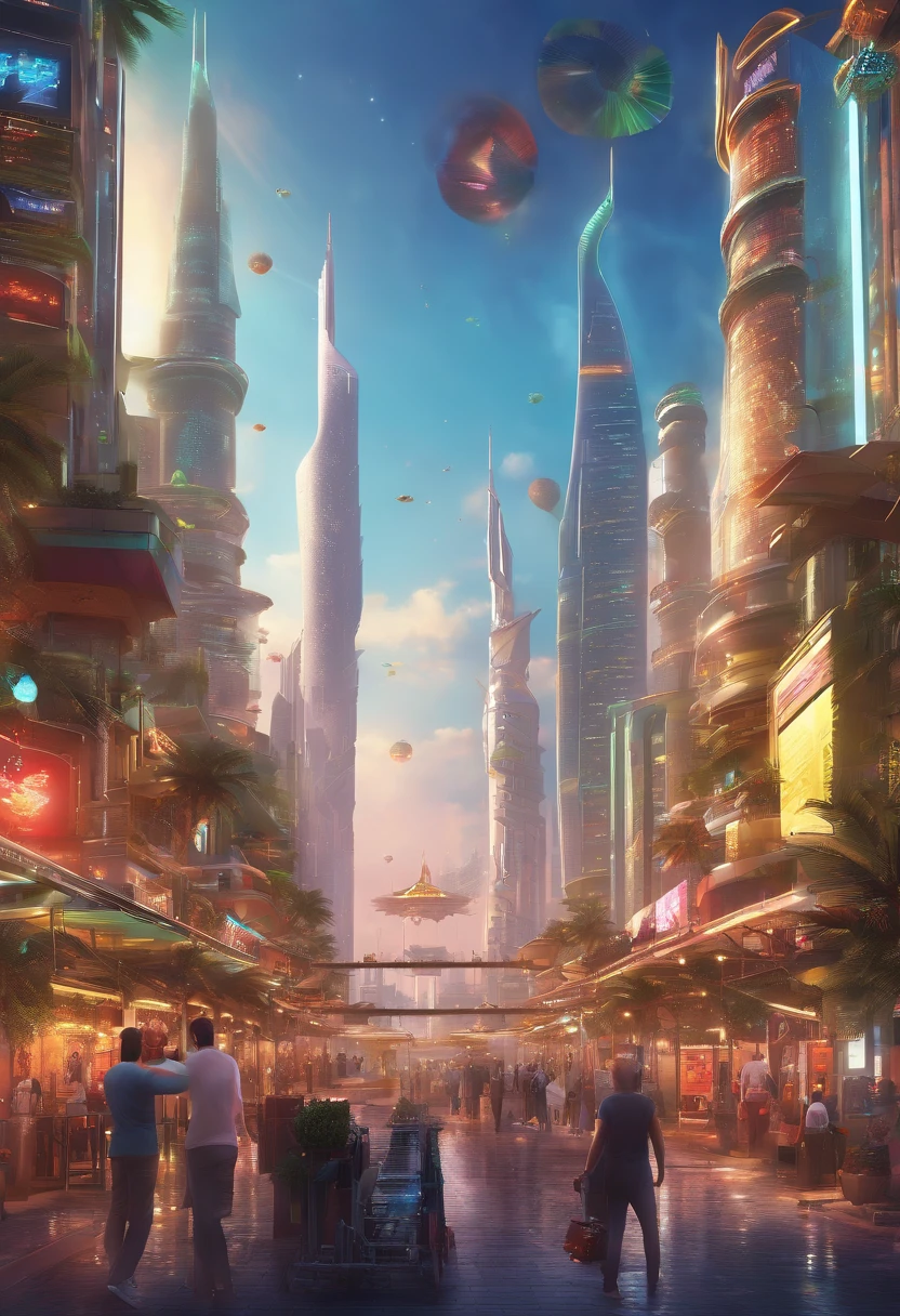 (best quality,4k,8k,highres,masterpiece:1.2),ultra-detailed,(realistic,photorealistic,photo-realistic:1.37),futuristic aerial view of Saudi Arabia, cityscape, modern architecture, advanced technology, bustling metropolis, skyscrapers, sleek design, glowing lights, holographic displays, flying cars, bustling streets, vibrant energy, cutting-edge infrastructure, interconnected transportation, sustainable buildings, clean energy sources, lush greenery, breathtaking landscapes, innovative urban planning, advanced communication networks, efficient public transportation, smart city, harmonious coexistence of tradition and innovation, vibrant cultural hub, luxurious resorts, futuristic fashion, traditional arabian elements with a modern twist, warm desert sand dunes, crystal-clear blue skies, breathtaking sunsets, vibrant colors, captivating contrasts, dynamic atmosphere, bustling markets, technological advancements, iconic landmarks, grand mosque with intricate details, holographic prayer calls, bustling waterfront, futuristic coastlines, floating islands, drone delivery, harmony between nature and technology, advanced agricultural techniques, renewable energy farms, effervescent cultural celebrations, peaceful coexistence, unity among diverse communities.
