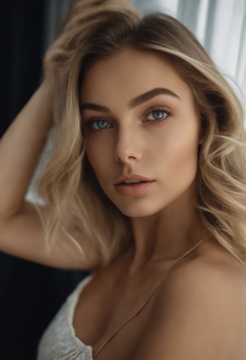 Femme parfaite, cheveux blonds clairs (detailed), detailed face, yeux bleux-verts, cheveux longs, model