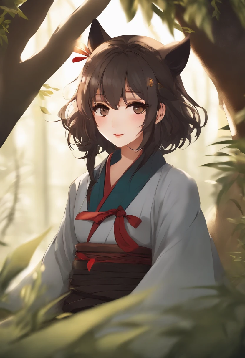 (Essential: 1.0), (Best Quality: 1.12), (Message: 1.0), One Girl, Solo, Flat Color, Multicolor, Animal Ear Fluff, Brownish Black Fluff, Fringed Hair, Slanted Eyes, Black Riding Hakama, Scarf, Solo, Swordsman, Plant, (Un (Random: 1. 4) Gradient Background, (Random: 1.4) Smooth Lighting ( Drip ), (Artwork: 0.8) People Shot, (Total Length: 0.85), (Random: 1.4)