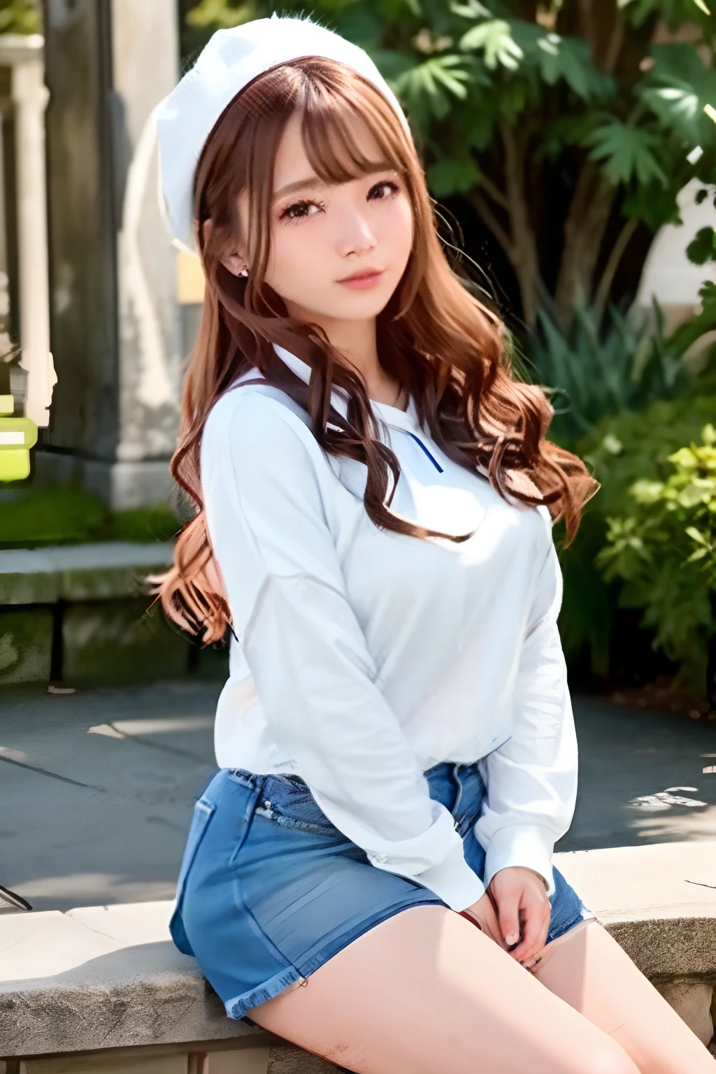 (Skin blemishes:1.2),1womanl, 21years old, (((femele))), (Skindentation), a gorgeous, realisitic, top-quality, Photorealsitic, masterpiece, 8K, hight resolution, extra detailed face, passport photo, fullface, (profetional lighting、bokeh dof), (light particules、lensflare、Luminous particles:0.6)、(dynamicposes:1.2)、Soft lighting、Top Angle View、Fashionable and trendy atmosphere、((Look at viewers))、 (looking in camera)、(portlate:0.6)、is standing、close up of face、(middlebreasts:1)、(The long-haired)、masterpiece, top-quality, Hi-Res, girl with, Wear a big hoodie、Denim skirt, jewely, 耳Nipple Ring, Park background、Pink bed、Platform sneakers、caps