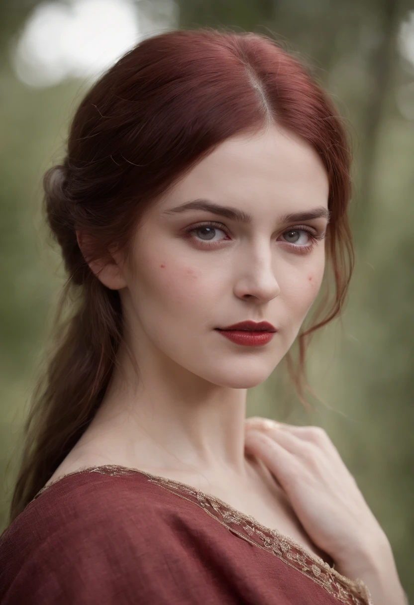 (((A deep reddish wound runs through his left cheek))) teint clair, woman about 19 years old, cheveux blancs naturels, Yeux verts distinctifs, Wearing kohl, mince et gracieux, beau, Candlelight in a medieval setting, Mise au point ultra nette, Realistic shooting, Medieval women's clothing, Tetradic colors (cicatrice:1.4)