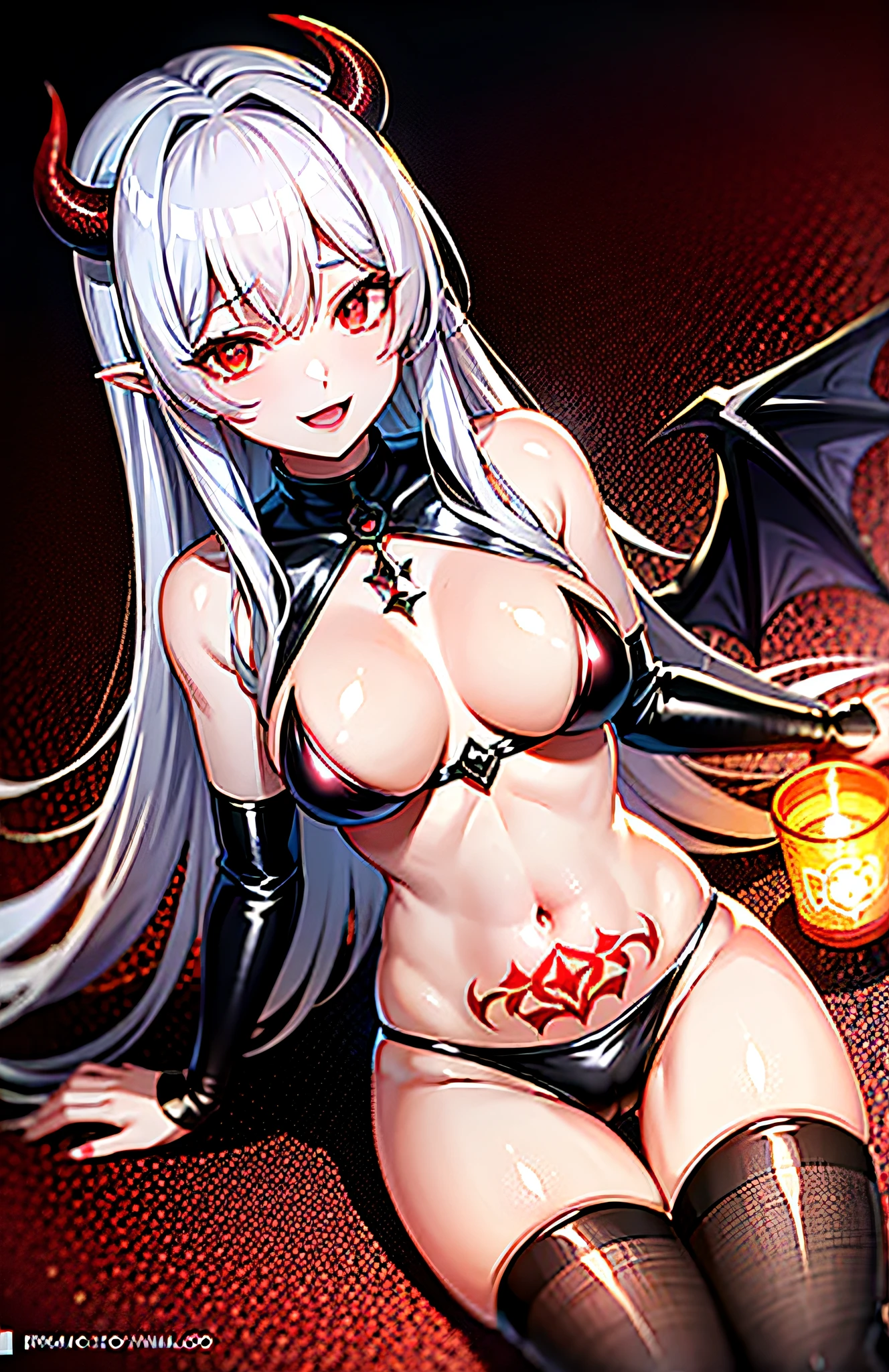 Movie CG, Tiflin, devils,disheed hair,Shogun,Peerless beauty,s girl,(Lord of Hell),Demon King,Pitch-black wings,Fallen angels,Tattooed with,the scars,Blood-red heavy armor,blood splattere,It has gold etching on it, (paleskin), blood spatter, horns on head,succubi, Cruel laughter,(Burning red eyes), , Red-blooded pentagram, Glowing Grimmore closes, summoning circle, Rusty chains, The illuminated temple of Satan, Lens flare, Axis, intricately details, Highly detailed, voluminetric lighting, 4K rendering, stockphoto, Ultra photo realsisim, Lifelike texture, Dramatic lighting, illusory engine